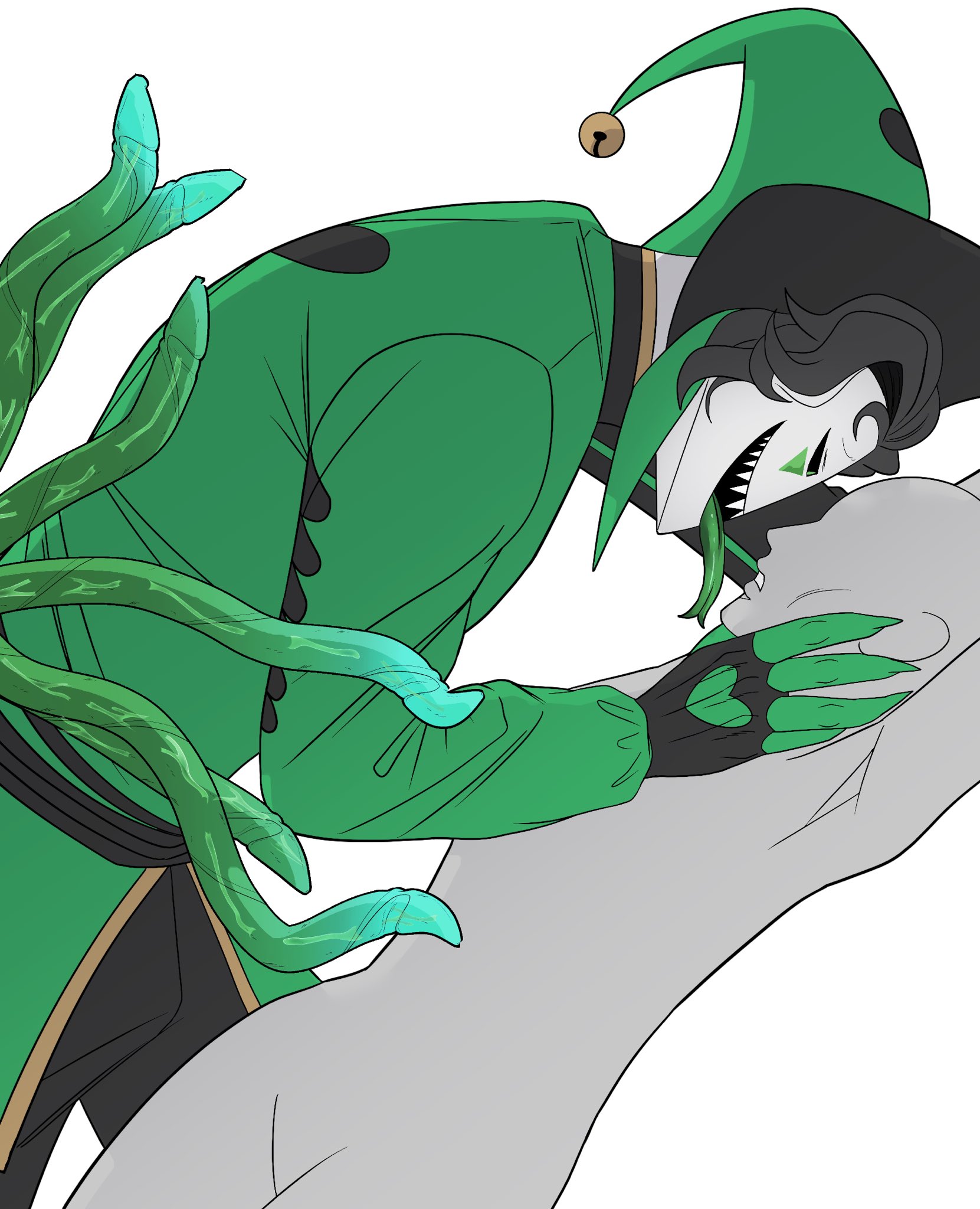 dominance, dominant male, hand on head, harlequin (the freak circus), monster boy, monster on female, neesansukida, self insert, tentacle, tentacle sex, the freak circus, tongue out