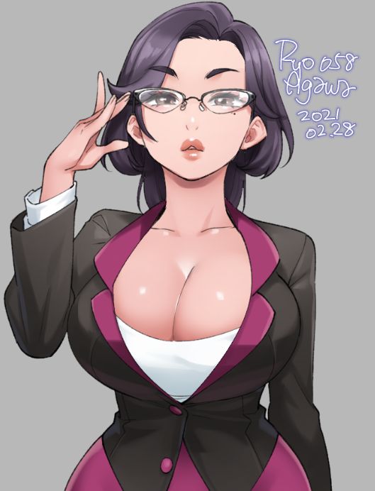 1girls, big breasts, breasts, cleavage, female, female only, glasses, large breasts, looking at viewer, mature, mature female, milf, ryo agawa, solo