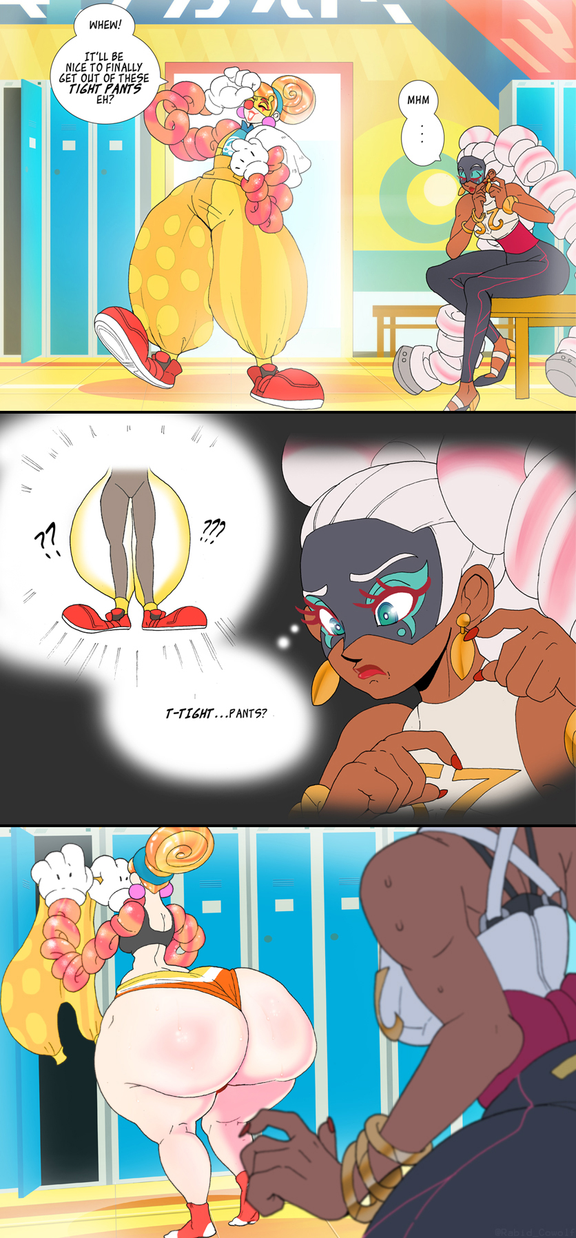 2girls arms_(game) ass baggy_pants big_ass big_butt bubble_ass bubble_butt clown clown_girl comic full_of_gas hyper_ass large_ass lola_pop nintendo panties rabid_cowolf smelly_ass sports_bra straight_hair thick_thighs thighs thong twintelle underwear