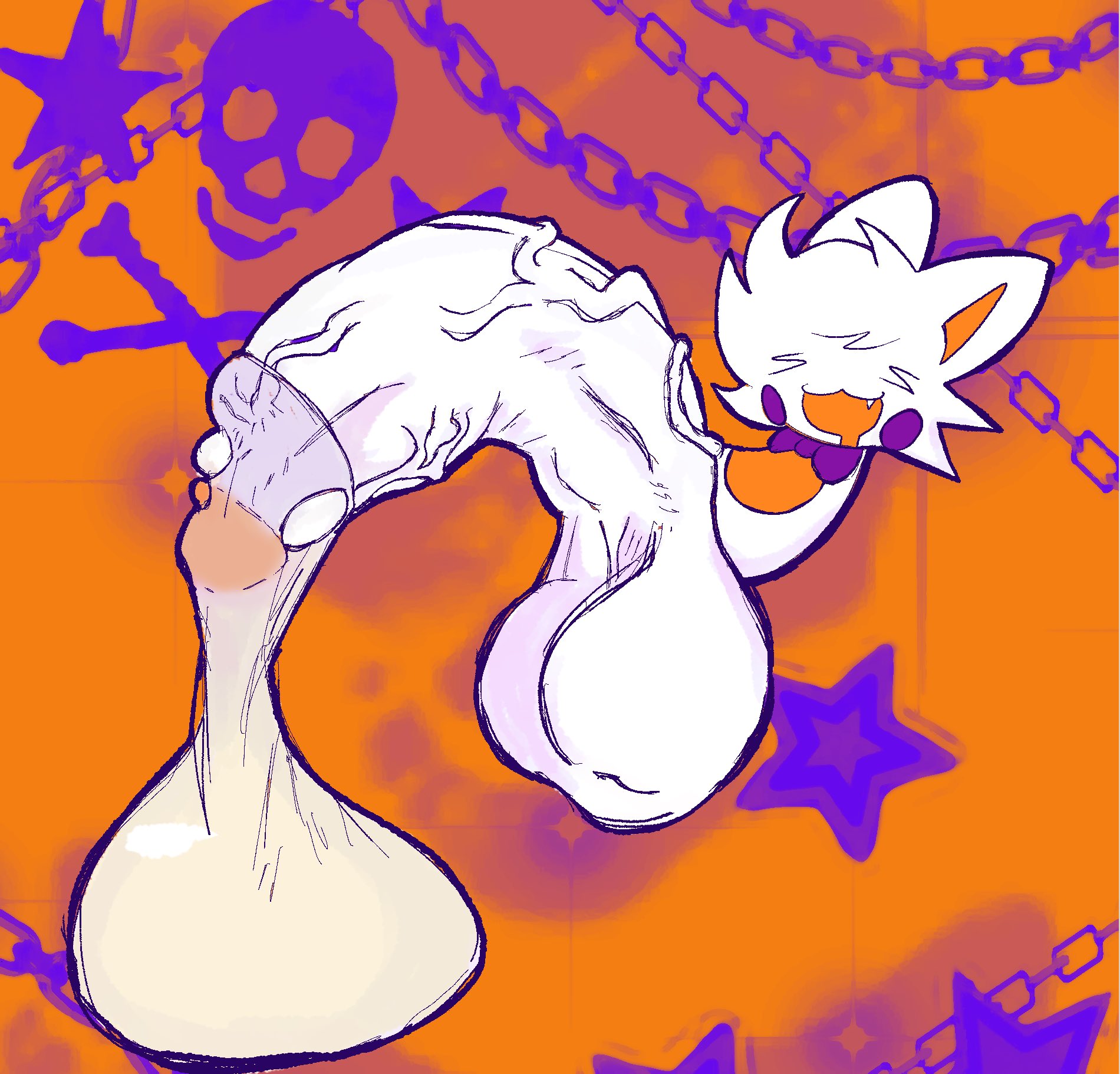 1boy, 1male, big balls, cum, cum inside condom, five nights at freddy's, five nights at frickbears, five nights at frickbears 3, futanari, huge cock, lolbit (fnaf), lolbit (frickbears), low hanging balls, male, pleasure face, saggy balls, small but hung, solo, tagme