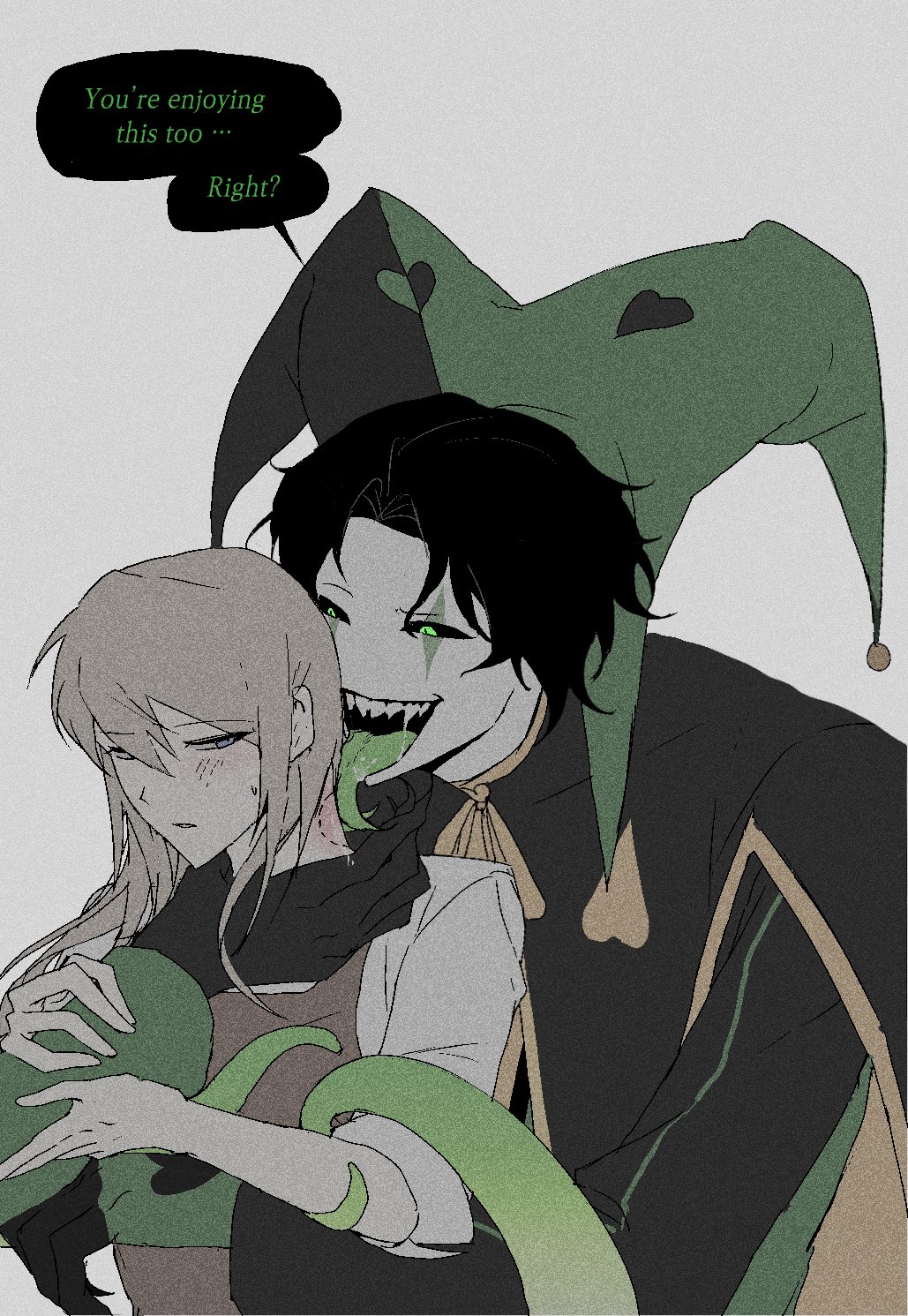 bite mark, biting, harlequin (the freak circus), monster, monster boy, monster on female, self insert, teasing, tentacle, tentacles around arms, tentacles everywhere, tentacles on female, the freak circus