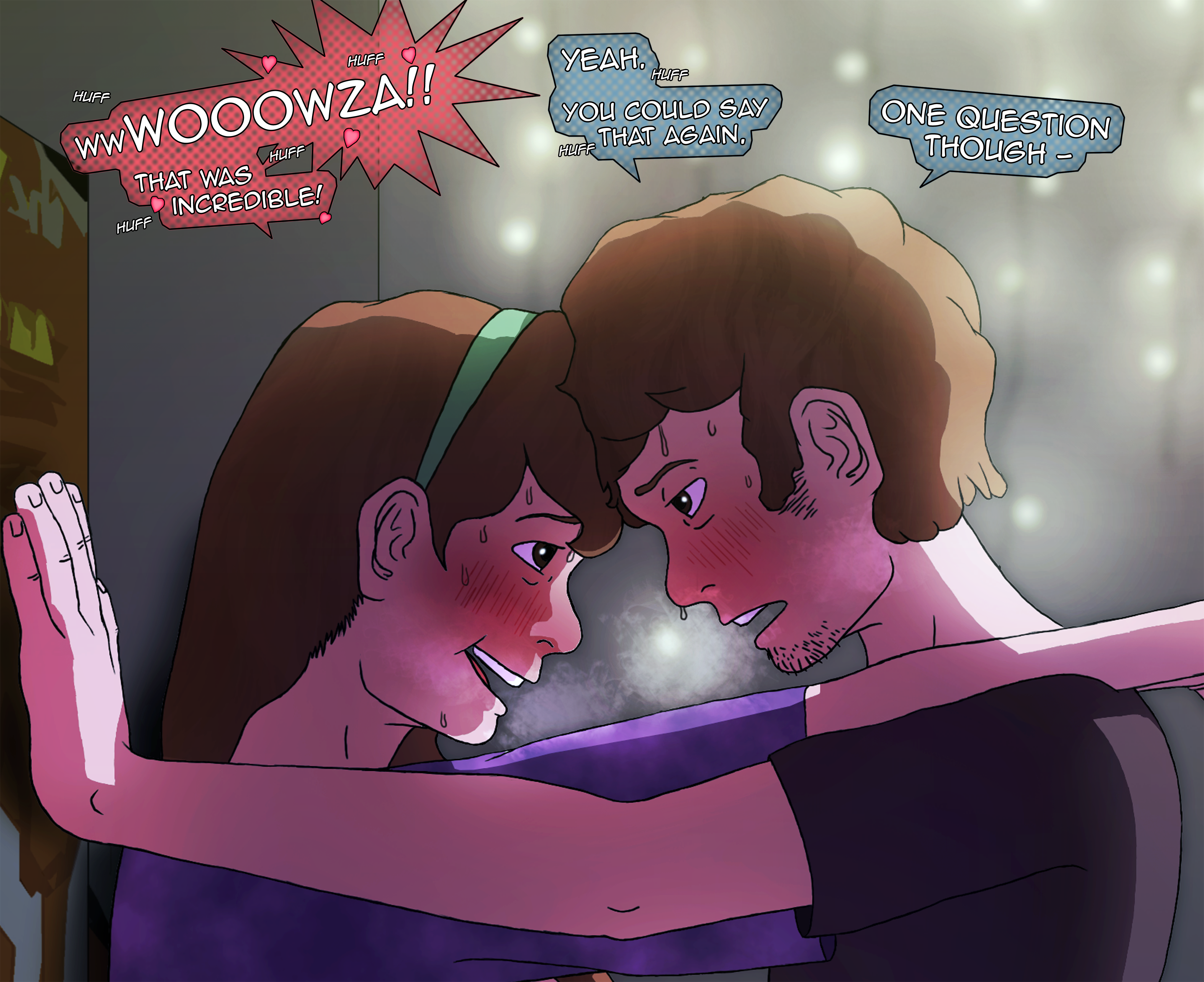 1boy, 1girls, absurd res, against wall, aged up, blush, brother, brother and sister, clothing, comic, dialogue, dipper pines, disney, disney channel, disney xd, dumpington, fairy lights, female, gravity falls, happy, incest, mabel pines, male, sister, smile, speech bubble, straight hair, sweat, twincest, twins, white female