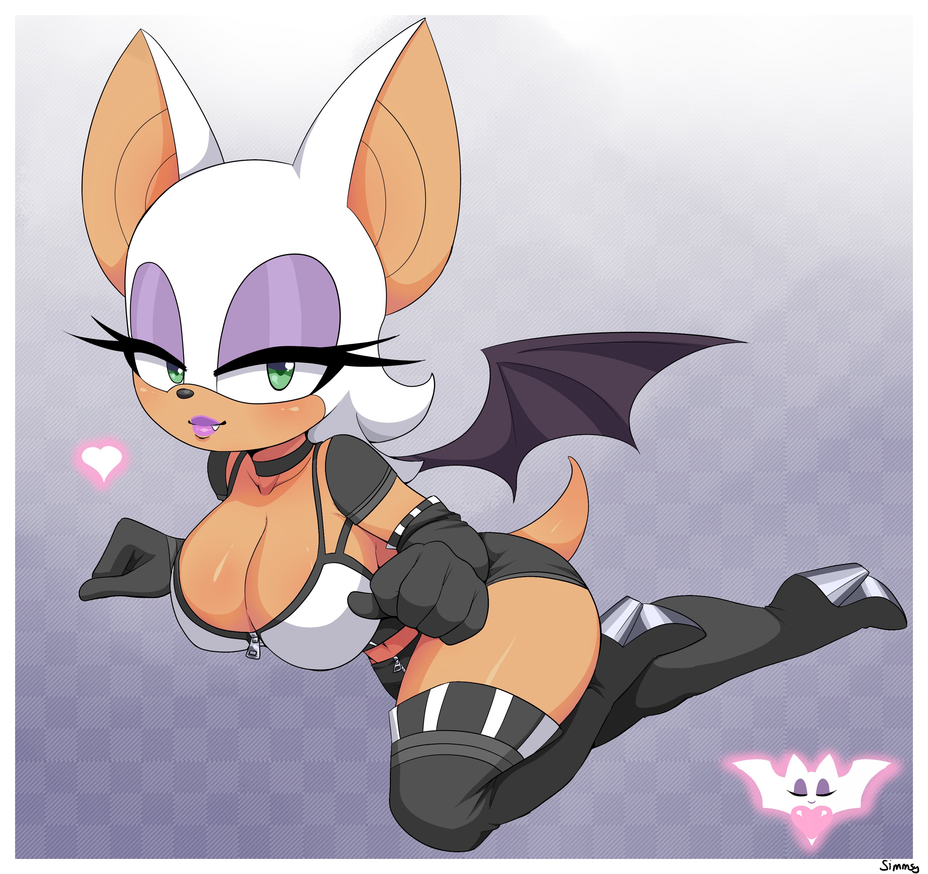1girls, anthro, big breasts, breasts, cleavage, female, female only, furry, large breasts, looking at viewer, rouge the bat, sega, simmsy, solo, sonic (series)