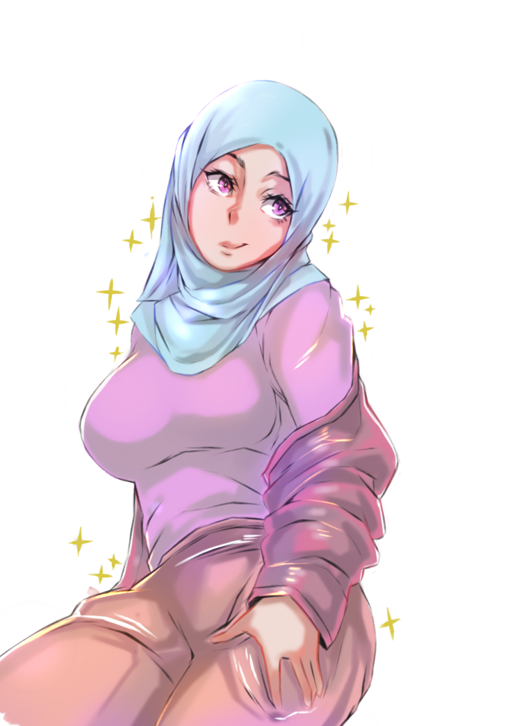 1girls arabian artist_request big_breasts clothing cute dark_skin female female_only hijab large_breasts purple_eyes smile solo solo_female sparkle sparkles zeefixesart