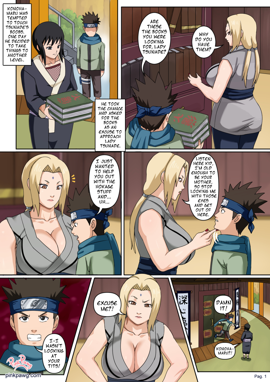 1boy, 2girls, big breasts, breasts, comic, female, male, naruto, naruto (series), naruto shippuden, pinkpawg, sarutobi konohamaru, shizune, straight, tsunade