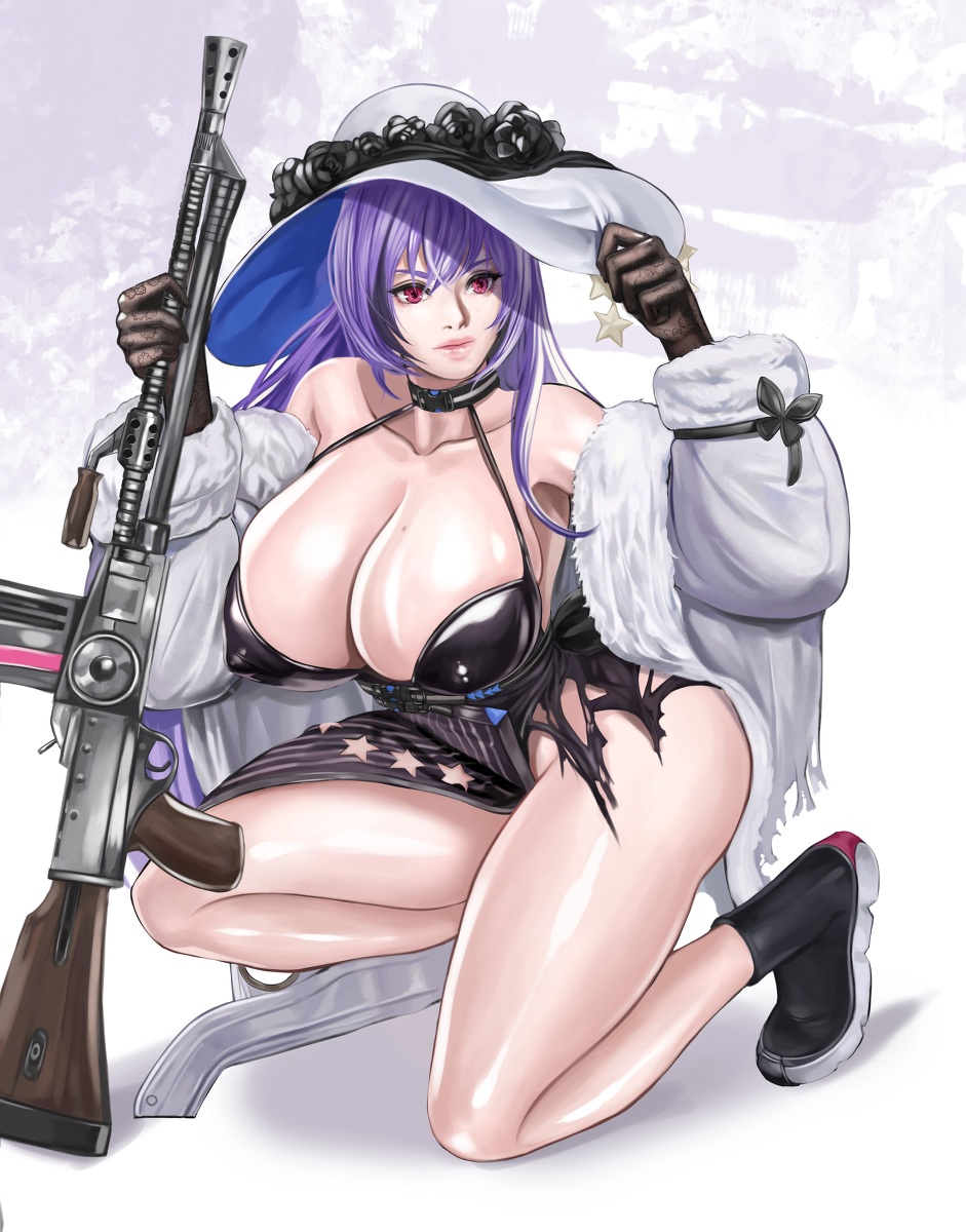 gcg girls'_frontline huge_breasts purple_hair red_eyes zb-26_(girls_frontline)