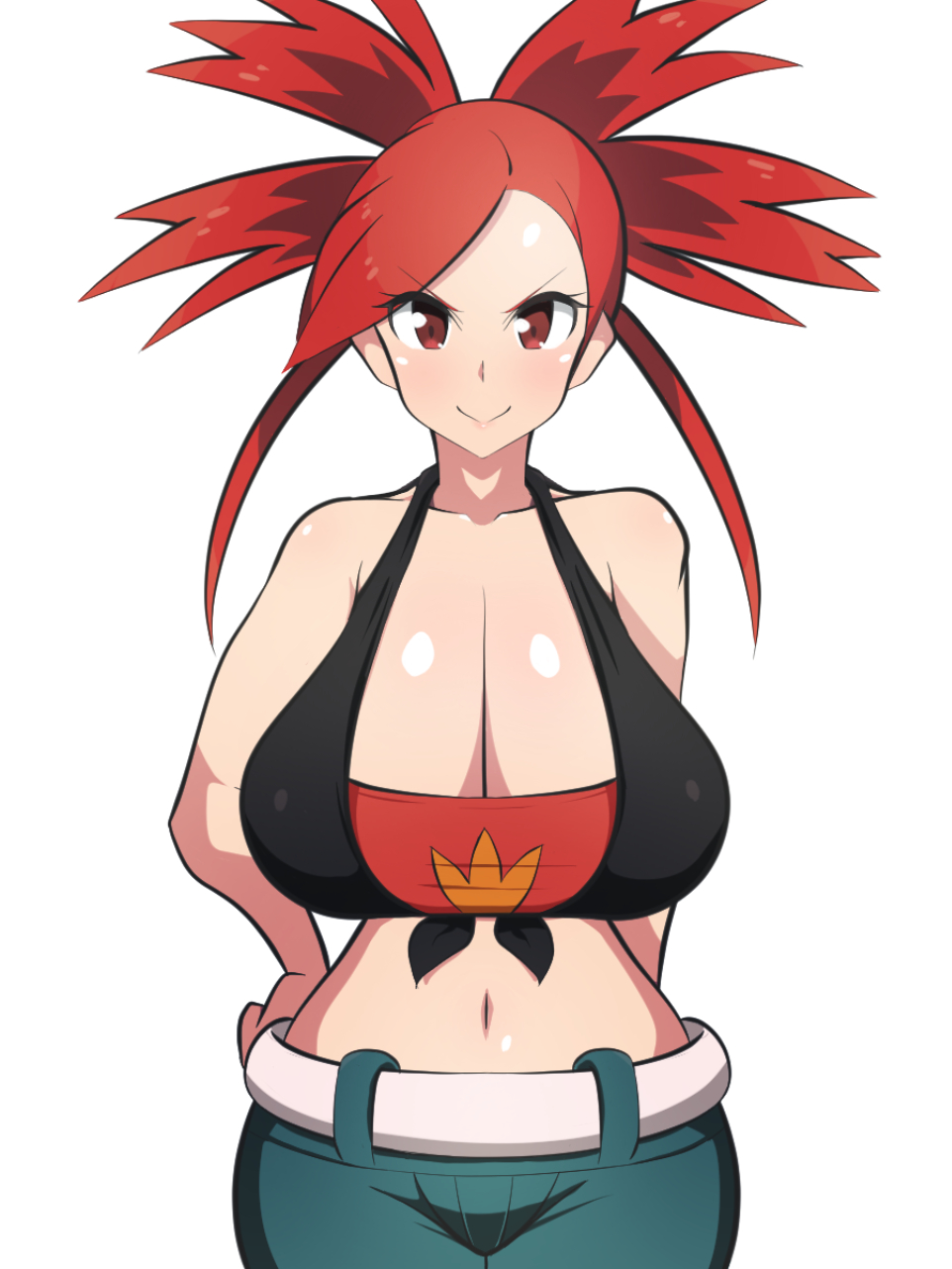 big_breasts clothed_female dd_(artist) female female_focus female_only flannery_(pokemon) flannery_(pokemon_oras) gym_leader long_hair nipples nipples_visible_through_clothing pokemon pokemon_oras pokemon_rse solo solo_female solo_focus