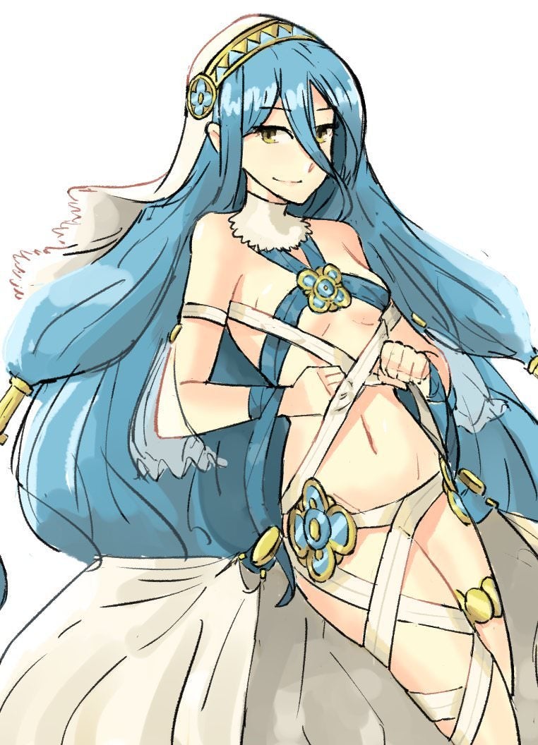 azura_(fire_emblem) blue_hair brozoco female fire_emblem fire_emblem_fates long_hair looking_at_viewer nintendo revealing_clothes smile solo veil very_long_hair yellow_eyes