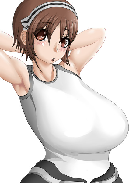 alternate_breast_size arms_behind_head blush breasts brown_eyes brown_hair clothed godzilla:_city_on_the_edge_of_battle godzilla:_monster_planet godzilla:_the_planet_eater godzilla_(series) huge_breasts large_breasts looking_at_viewer tagme white_shirt yuko_tani