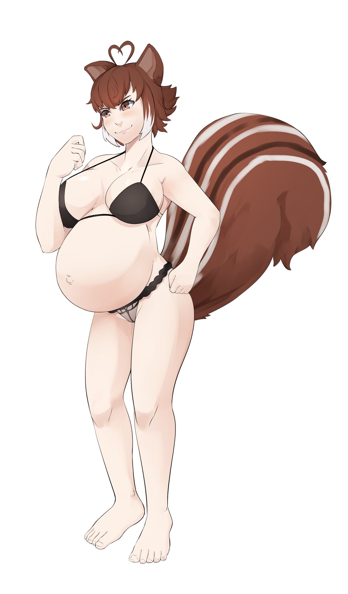 1girls animal_ears animal_tail big_breasts blazblue bra breasts claraspregs cleavage female female_only huge_belly kemonomimi large_breasts lingerie makoto_nanaya pregnant pregnant_belly ready_to_pop sheer_panties solo squirrel_ears squirrel_tail