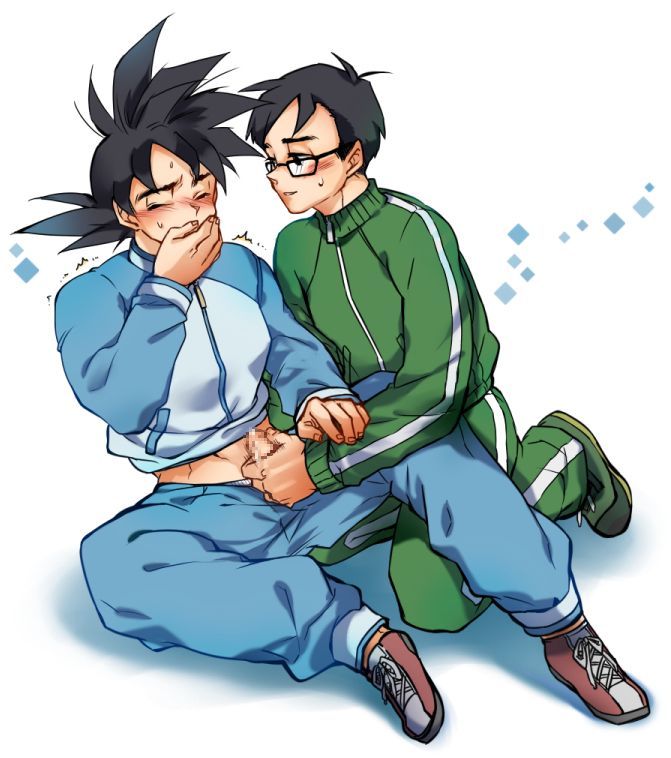 2boys ayo clothed cum dragon_ball dragon_ball_super dragon_ball_z father_and_son gay handjob incest male male/male male_only son_gohan son_goku tracksuit yaoi