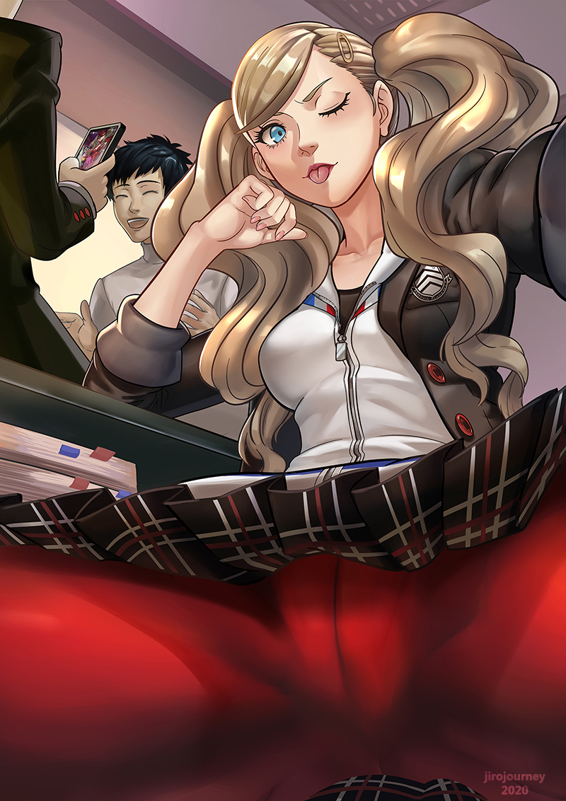 ann takamaki, atlus, big breasts, breasts, female, jiro-knightraider, persona, persona 5, red legwear, short hair, straight