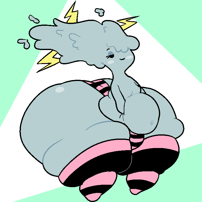 anthro ass bbw big_ass big_belly big_hips cloud fakémon fat_ass hair_over_one_eye hips lightning panties smug socks stockings striped stripes thick_thighs thunder_thighs whiteraff