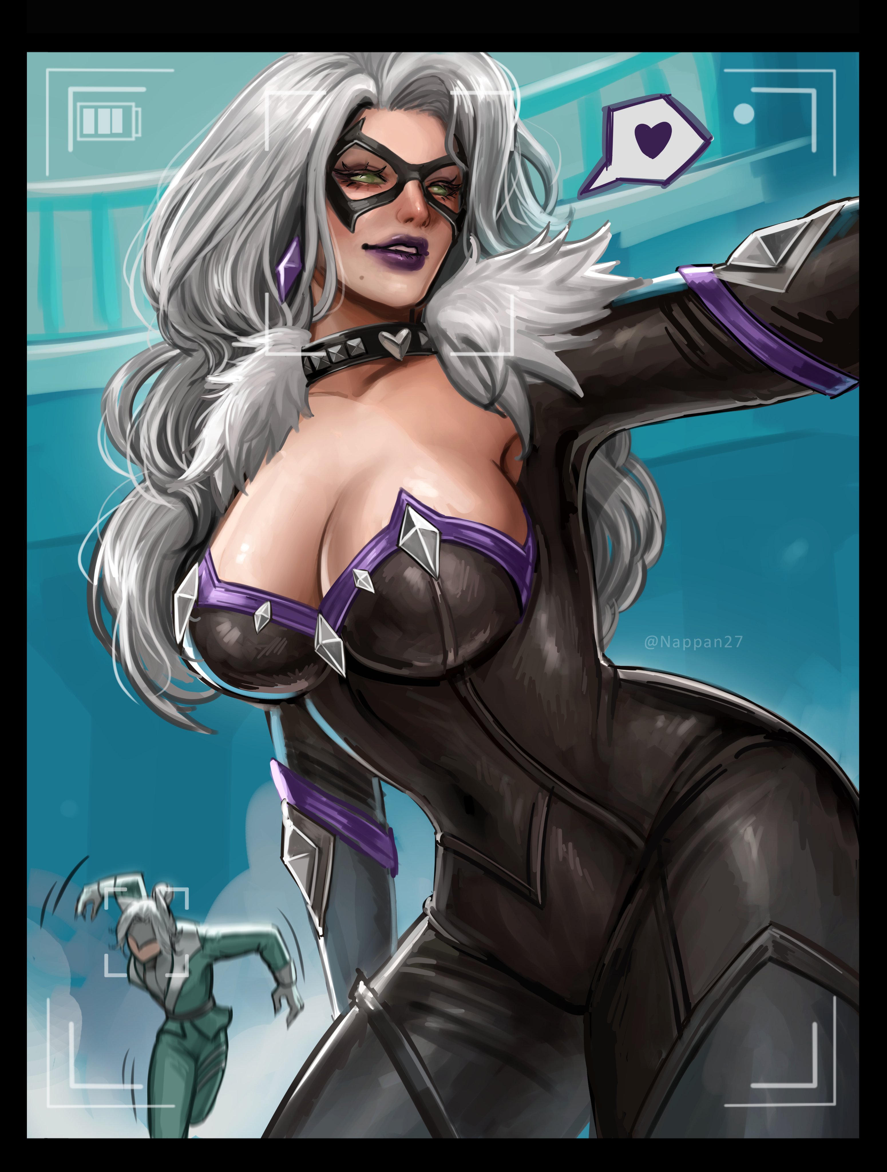 2026, 2d, 2girls, alluring, ami han, big breasts, black cat (marvel rivals), black cat (marvel), bodysuit, breasts, bursting breasts, choker, clawed fingers, clawed gloves, claws, cleavage, collar, color, colored, curvaceous, curvaceous body, curvaceous female, curvaceous figure, curvaceous hips, curvy, curvy body, curvy female, curvy figure, curvy hips, domino mask, earrings, enticing, eyelashes, eyemask, felicia hardy, female, gloves, green eyes, high resolution, highres, hips, huge breasts, large breasts, light skin, light-skinned female, marvel, marvel comics, marvel rivals, mask, masked, masked female, massive breasts, nappan27, pinup, purple lipstick, seducing, seductive, seductive look, selfie, shiny, shiny breasts, shiny skin, skin tight, spider-man (series), suit, suit and tie, suit jacket, suit pants, superheroine, teasing, temptation, tempting, thick, thick breasts, thick hips, thick lips, thick thighs, tie, tight clothes, tight clothing, voluptuous, voluptuous female, white fox (marvel rivals), white fox (marvel), white hair, wide hips