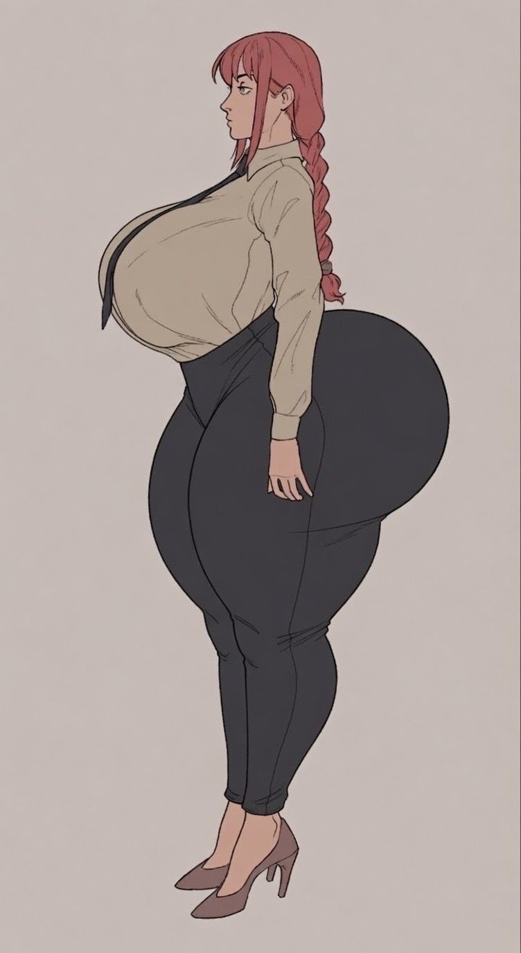 1girls, alternate ass size, alternate body type, alternate breast size, alternate version available, ass, ass bigger than head, big ass, big breasts, black bottomwear, black clothing, black neckwear, black pants, blanclauz, blank expression, braided hair, braided ponytail, breasts, breasts bigger than head, brown footwear, brown hair ornament, brown hair tie, brown high heels, bubble butt, chainsaw man, clothed female, clothing, dumptruck ass, edit, edited, female, female only, full body, fully clothed, girl in suit, grey shirt, grey topwear, heels, high heels, huge ass, huge breasts, human, hyper ass, large ass, large breasts, light skin, light-skinned female, long hair, low ponytail, makima (chainsaw man), massive ass, neutral expression, no nos importa perdedor, pale skin, pale-skinned female, ponytail, red hair, side view, solo, spankable ass, standing, thick thighs, tight clothing, tight pants, venus body, voluptuous, voluptuous female, wide hips, yellow eyes