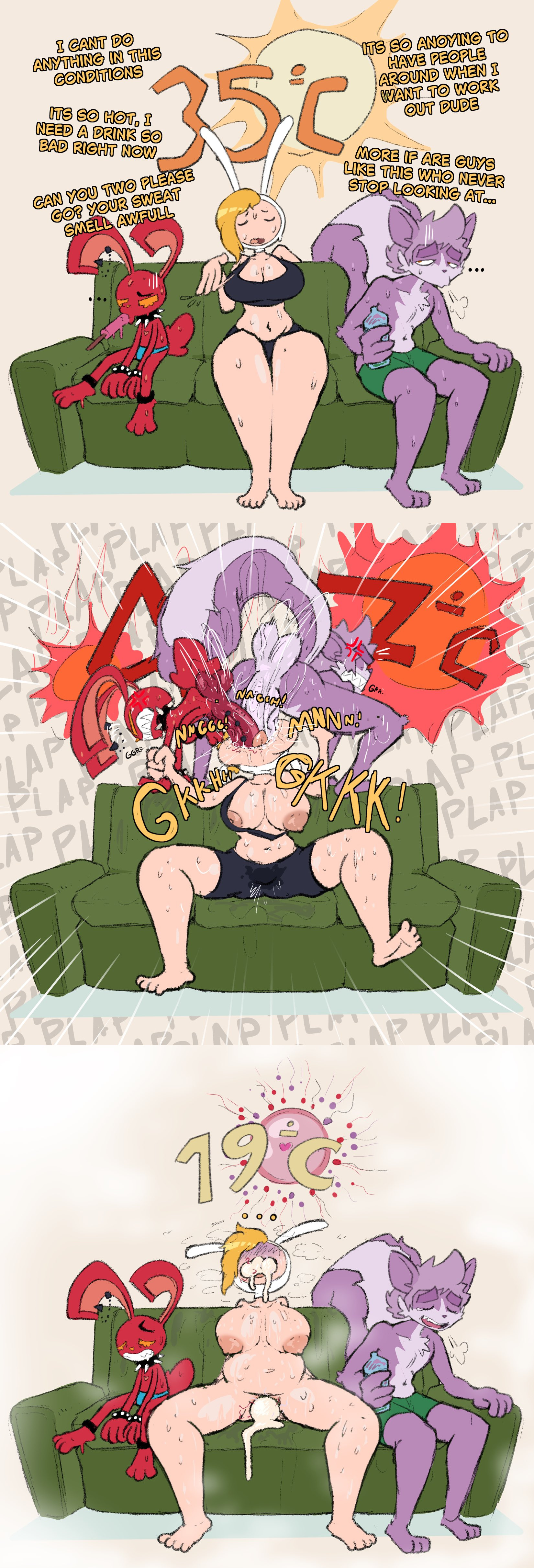 1girl2boys, 2boys1girl, adventure time, aggressive, aggressive sex, algob4v, angry, angry expression, angry eyes, angry face, angry sex, angry vein, annoyed, annoyed expression, annoyed face, annoyed female, anthro, areola, areolae, balls, ballsack, bav, belly button, big areola, big areolae, big breasts, big penis, bikini, bikini aside, bikini top, black bikini, black bra, black shorts, blonde female, blonde hair, blonde hair female, blonde-haired female, blowjob, breasts out, cartoon network, comic, complaining, couch, couch sex, cum, cum in mouth, cum in pussy, cum inflated belly, cum inside, cum leaking, cum leaking out of mouth, cum leaking out of pussy, cum overflow, cum overflowing, cumflation, deepthroat, double barrel blowjob, double blowjob, double deepthroat, double fellatio, double penetration, ear piercing, erect nipples, exhausted, female, fionna the human girl, forced, forced blowjob, forced oral, hand on arm, hand on leg, hands on arms, happy, hat, heat, heat (temperature), impregnation, inflation, instant loss, instant loss 2koma, legs, legs apart, legs spread, male, massive penis, midriff, mouth full of cock, mouthful, navel, oc, oral, oral penetration, oral sex, orgasm, orgasm from oral, orgasm through clothing, original character, original characters, ovum, ovum meets sperm, penis, penis piercing, piercing, piercing on penis, piercings, popsicle, popsicle in mouth, popsicle melting, pubic hair, pubic hair in cum, pubic hair in mouth, pubic hair in pussy, rabbit, rabbit boy, rabbit ears, rape, shocked, shocked expression, shorts, skunk tail, smiling, spats, sperm, sperm cell, sperm meets ovum, sports bra, sportswear, squirting, squirting orgasm, squirting through clothes, stomach inflation, stripped, stripped naked, sun, surprised, surprised expression, sweat, sweatdrop, sweating, sweaty, sweaty body, tail, text, thober (bav), tongue, tongue out, two dicks one mouth, undressed, undressed by others, vein, veins, veins on cock, veins on dick, veins on penis, veiny penis, water, water bottle
