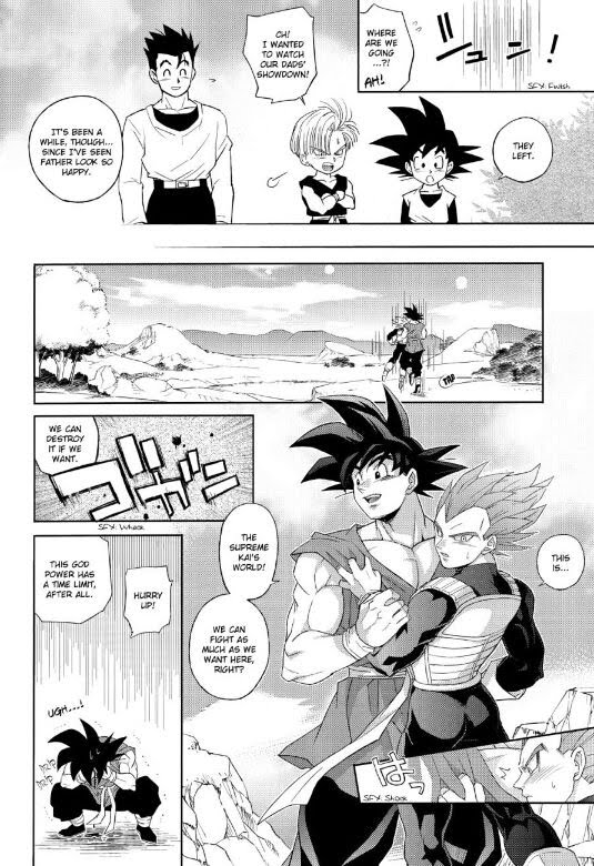 dragon_ball dragon_ball_gt dragon_ball_super dragon_ball_z english_text gay male male_only monochrome son_goku super_saiyan super_saiyan_god text vegeta yaoi