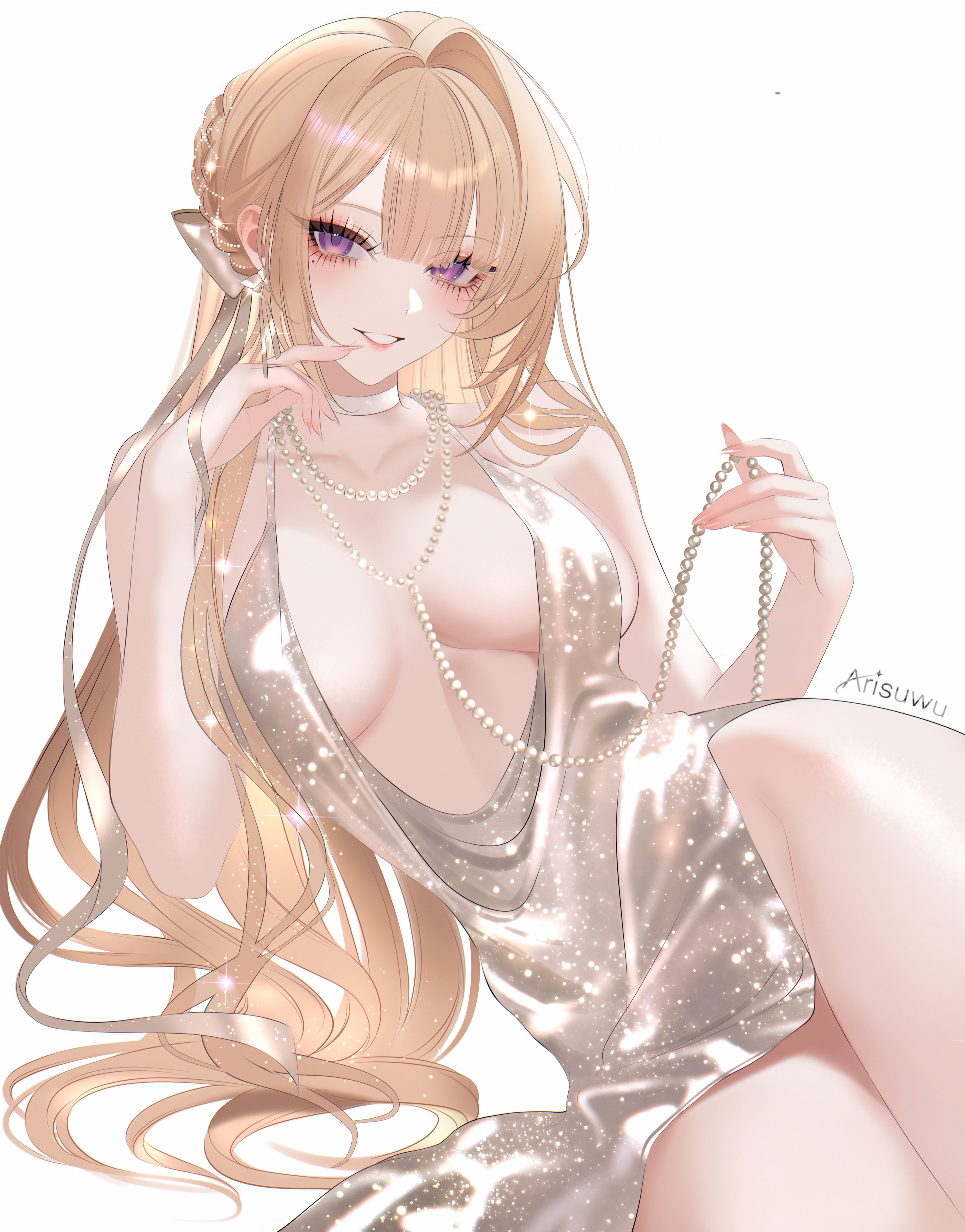 1girls, artist request, breasts, dress, evelyn chevalier, female, female focus, female only, large breasts, light skin, light-skinned female, solo, thick thighs, thighs, wide hips, zenless zone zero