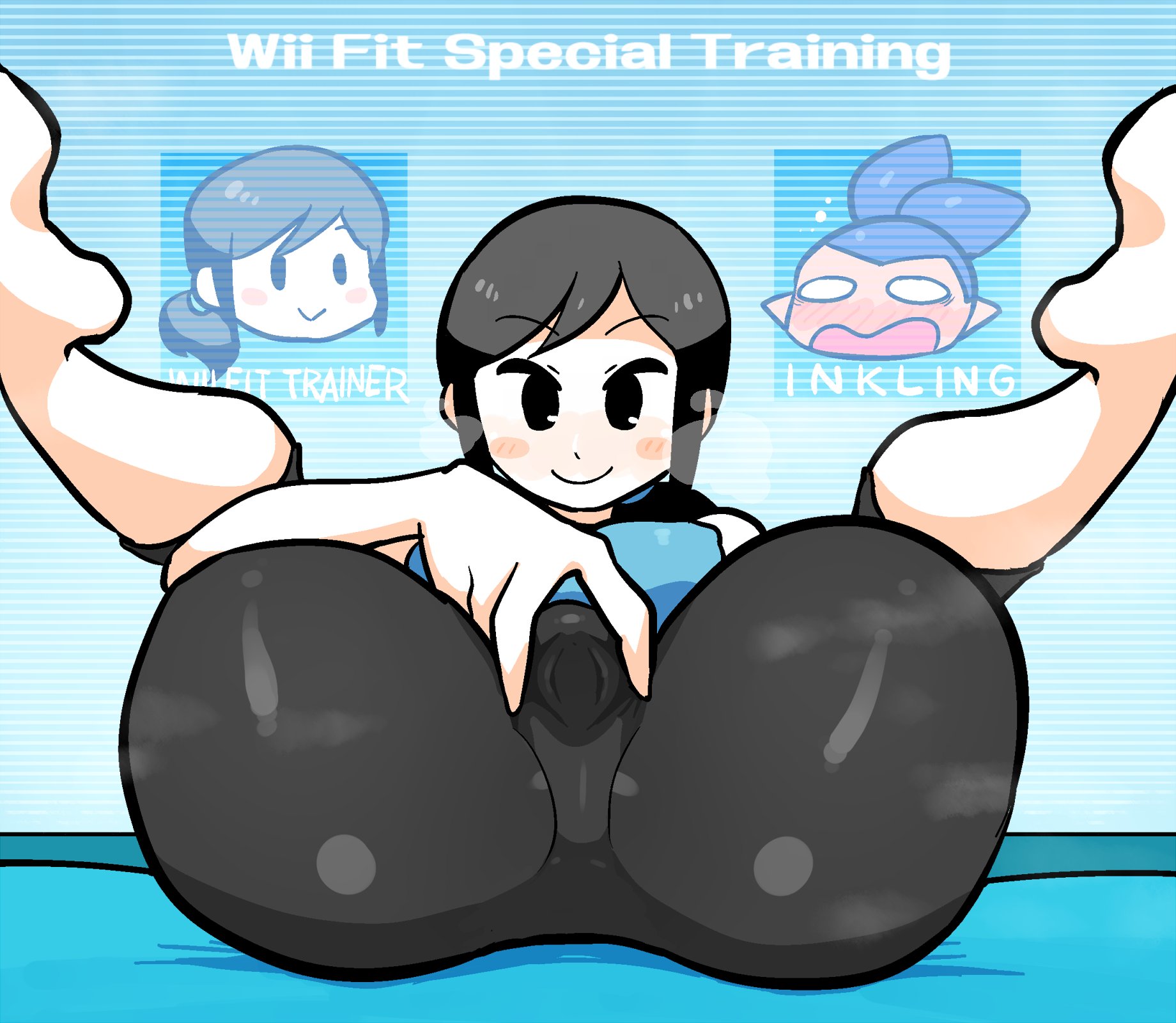 1girls, crap-man, crossover, female, male, mob face, pale skin, presenting, presenting pussy, pussy, solo, solo focus, sportswear, spread legs, spread pussy, white body, white skin, wii fit, wii fit trainer, wii fit trainer (female)