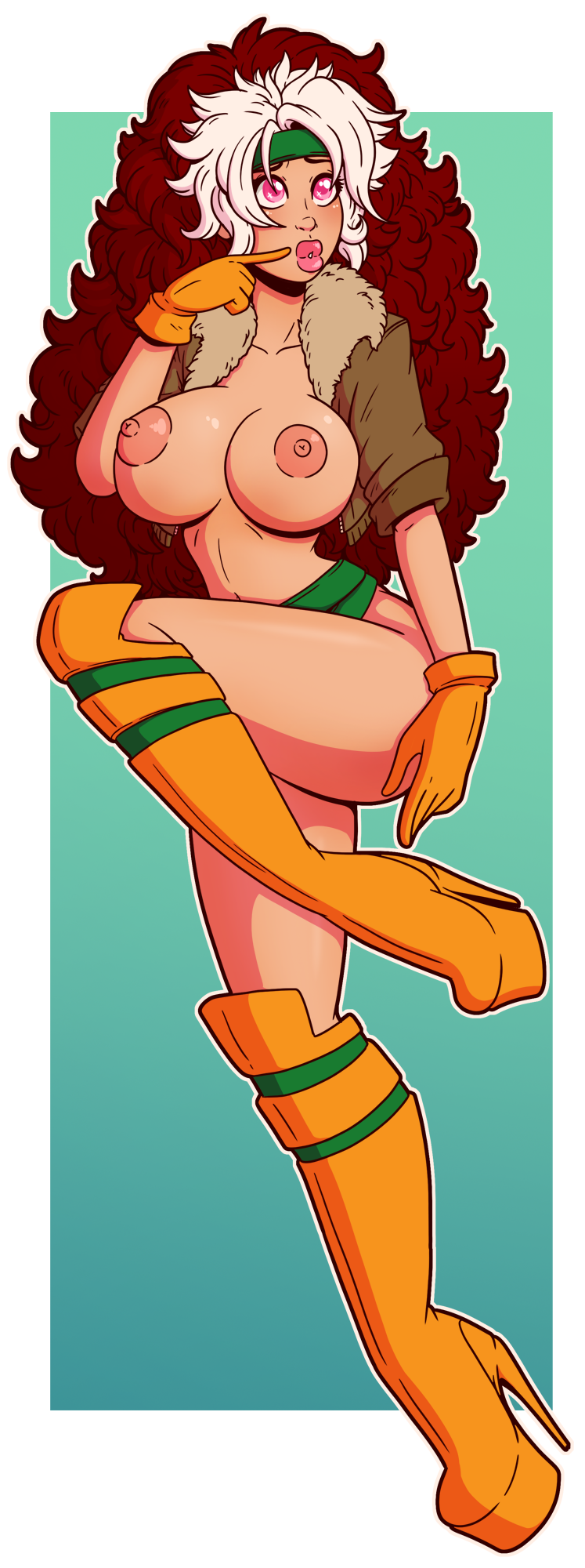 1girls, anna marie, bimbo, bimbofication, boots, breasts, brown hair, female, female only, femsub, gloves, headband, high heel boots, high heels, hooker, hypnosis, large breasts, marvel, marvel comics, mind control, multicolored hair, open jacket, platform heels, rogue (x-men), solo, stripper, submissive female, thick thighs, thighhigh boots, voluptuous, white hair, white streak, wrenzephyr2, x-men