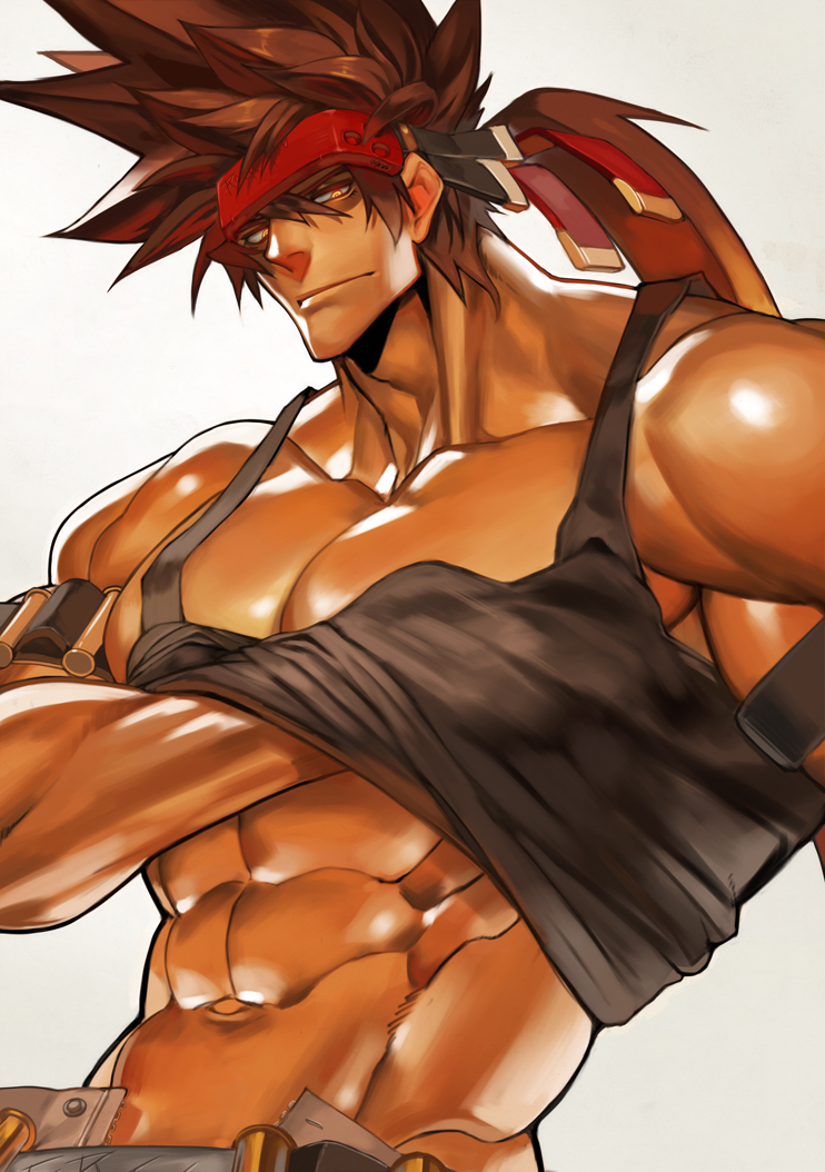 abs bara brown_hair guilty_gear human male male_only muscular na_insoo pecs rennik sol_badguy solo tagme yellow_eyes