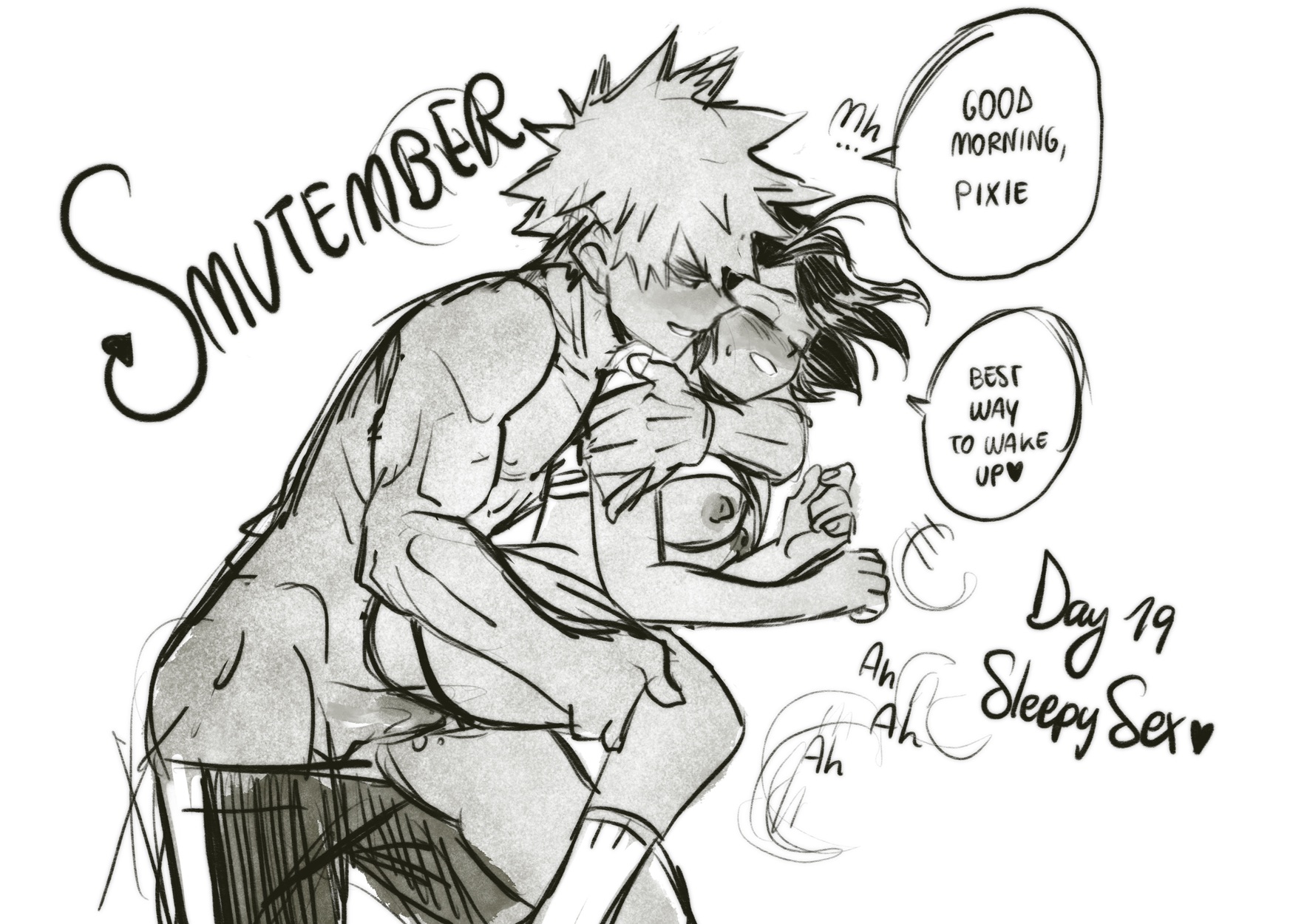 1boy, erinclover, female, katsuki bakugou, male, my hero academia, original character, pixie (erinclover)