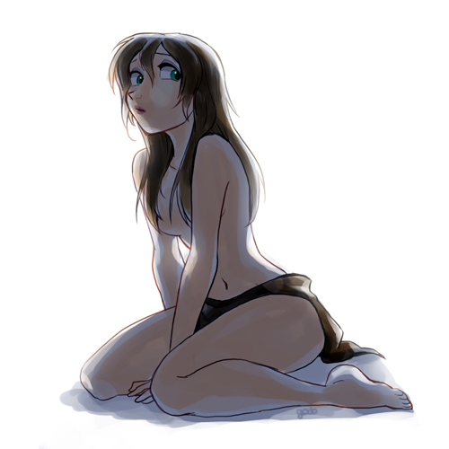 1girls, belly, breasts, brown hair, disney, female, female only, godohelp, green eyes, jane porter, kneeling, loincloth, long hair, medium breasts, navel, solo, solo female, tarzan (1999 film), thick thighs, topless, voluptuous