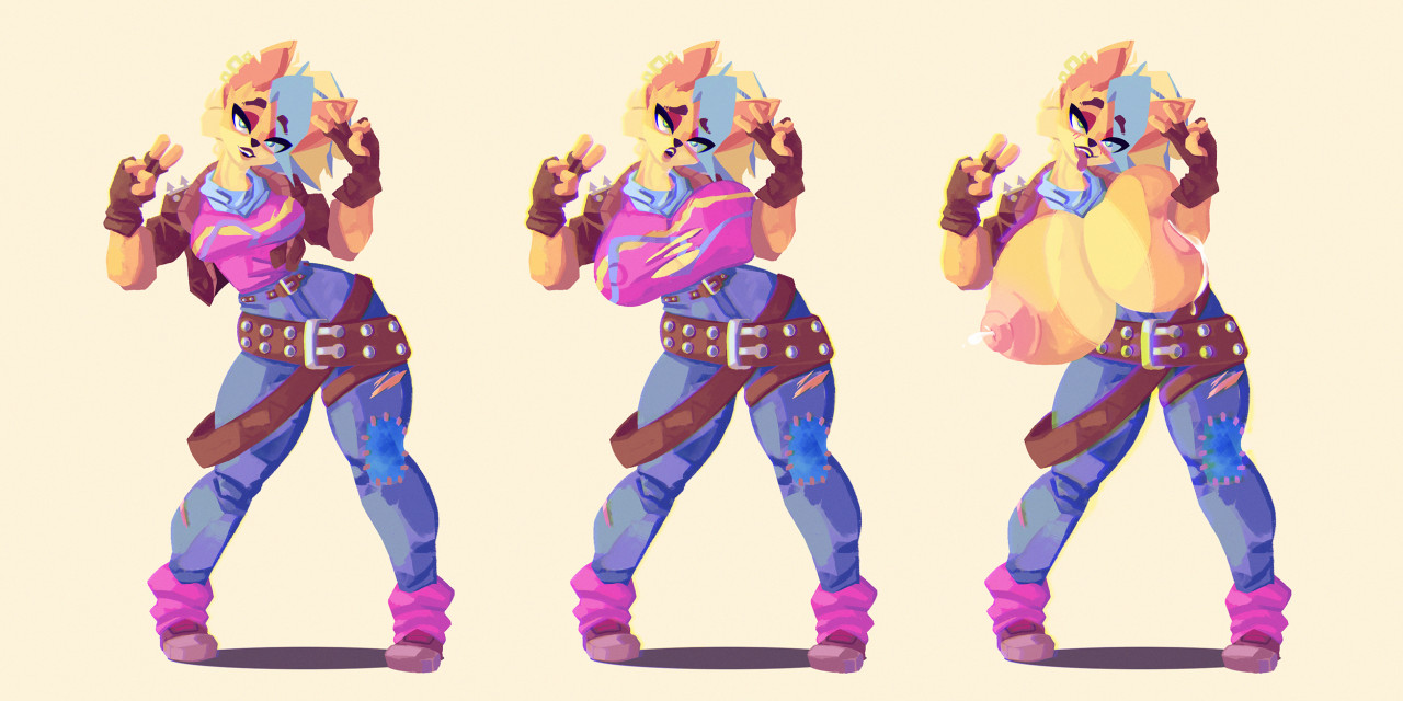 1girls, 2020, 4 fingers, activision, ahe gao, anthro, areolae, bandicoot, before and after, big breasts, blue pants, breast expansion, breast growth, breast growth (enlargement), breast size difference, breasts, breasts out, brown gloves, brown jacket, clothed, clothed female, clothes, clothing, clothing damage, crash (series), crash bandicoot 4: it's about time, curvy, curvy body, curvy female, curvy figure, double peace sign, double v, dripping, erect nipples, erect nipples under clothes, expansion, exposed, exposed nipples, eyebrows, eyebrows visible through hair, female, female only, fingerless gloves, fur, furry, gloves, green eyes, growth, huge breasts, hyper, hyper breasts, jacket, lactating, lactating nipples, lactation, lactation without expressing, large breasts, looking at viewer, looking pleasured, looking up, lost clothes, mammal, marsupial, milk squirt, milk trail, mohawk, multicolored hair, nipple bulge, nipples, open mouth, orange body, orange fur, pants, partially clothed, partially clothed female, peace sign, pink areola, pink nipples, pink shirt, pirate tawna, ponpuramu, shirt, shirt rip, size difference, solo, solo female, spiked jacket, spontaneous lactation, tawna bandicoot, tawna bandicoot (crash 4), tight, tight clothes, tight clothing, tight fit, tight pants, top heavy, topwear, torn topwear, v, wardrobe malfunction, wide hips