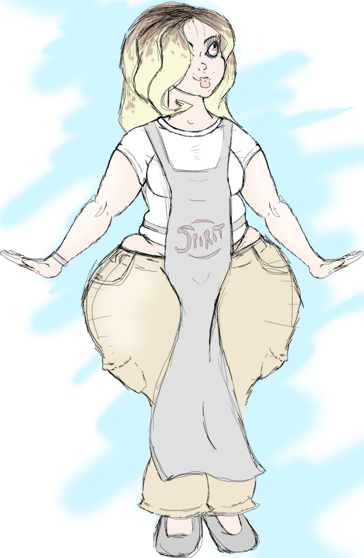 apron big_hips blonde_hair boobapalooza brown_highlights eyeliner female hips large_hips lips short_shirt standing thick_thighs thighs