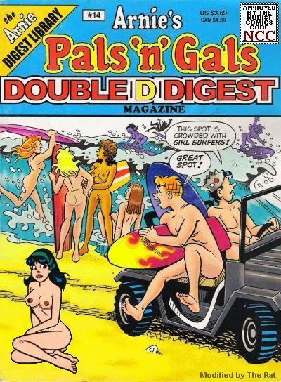 2boys 6+girls 8girls alias_the_rat archie_andrews archie_comics black_hair blonde_hair breasts brown_hair curly_hair ginger_hair holding_object jughead_jones leaping long_hair naked nude_beach running sand seashell sitting standing surf's_up surfboard surfing vehicle veronica_lodge