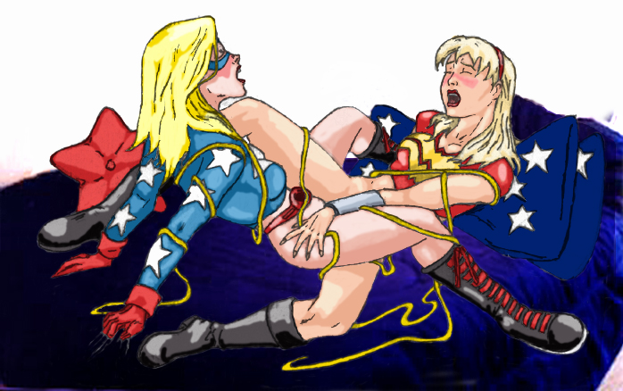 2girls blonde_hair cassie_sandsmark courtney_whitmore dc dc_comics demontag female female_only justice_society_of_america multiple_girls sex star-spangled_kid stargirl straight_hair superheroine teen_titans wonder_girl wonder_girl_(cassie_sandsmark) wonder_woman_(series) yuri