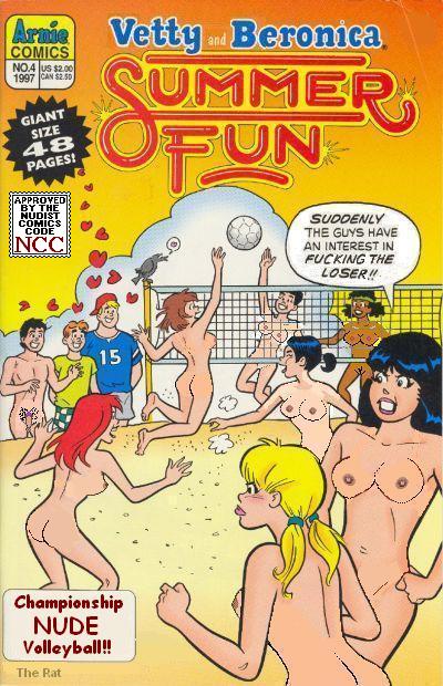 3boys 6+girls 7girls alias_the_rat archie_andrews archie_comics backwards_baseball_cap beach_volleyball betty_and_veronica betty_cooper black_hair blonde_hair breasts brown_hair clothed_male clothed_male_nude_male cmnm dark-skinned_female erect_nipples flaccid_penis ginger_hair hearts human moose_mason multiple_boys multiple_girls nude nude_female puberty pubic_hair red_hair reggie_mantle veronica_lodge