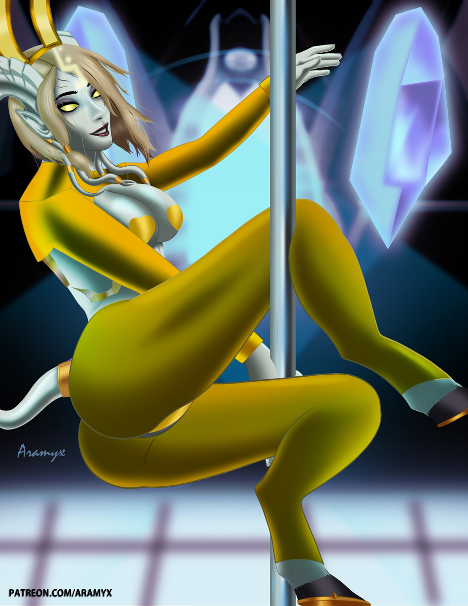 aramyx ardham aura bunny_ears bunnysuit draenei large_ass large_breasts lightforged_draenei oc pole pole_dancing reverse_bunnysuit warcraft world_of_warcraft wow