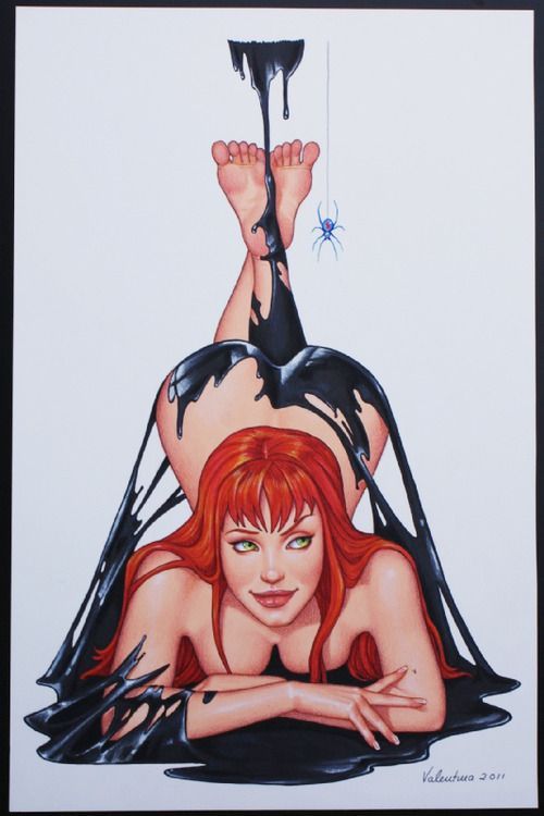 1girls barefoot big_ass feet huge_ass marvel mary_jane_watson naked red_hair seductive_smile soles spider spider-man_(series) symbiote symbiote_takeover toes