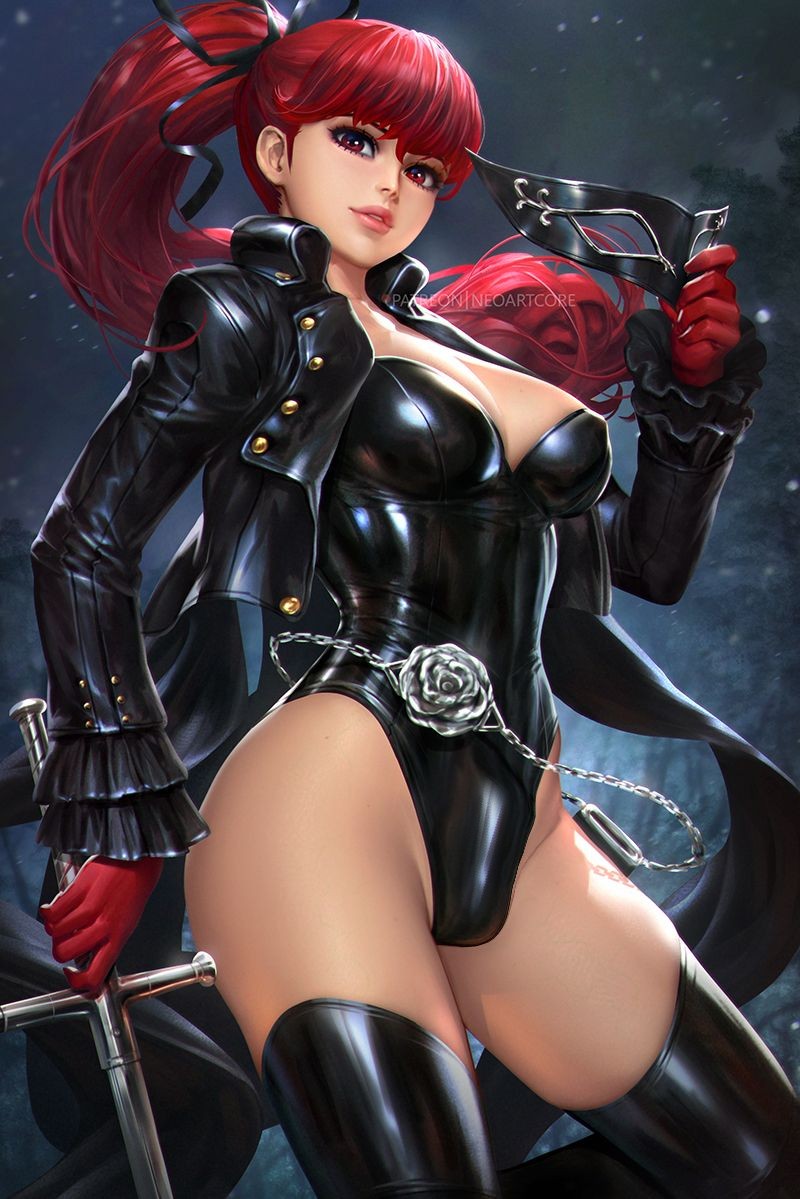 1futa, atlus, big breasts, breasts, bulge, chunk (editor), clothed, clothed female, clothes, clothing, corset, edit, edited, eyewear, female, fully clothed, futa only, futanari, gloves, handwear, human, human only, intersex, jacket, kasumi yoshizawa, legwear, long hair, looking at viewer, mask, megami tensei, neoartcore, outerwear, pale skin, persona, persona 5, persona 5 royal, phantom thief suit, ponytail, red eyes, red hair, sega, solo, solo focus, solo futa, standing, sumire yoshizawa, thighhighs, uncensored, weapon