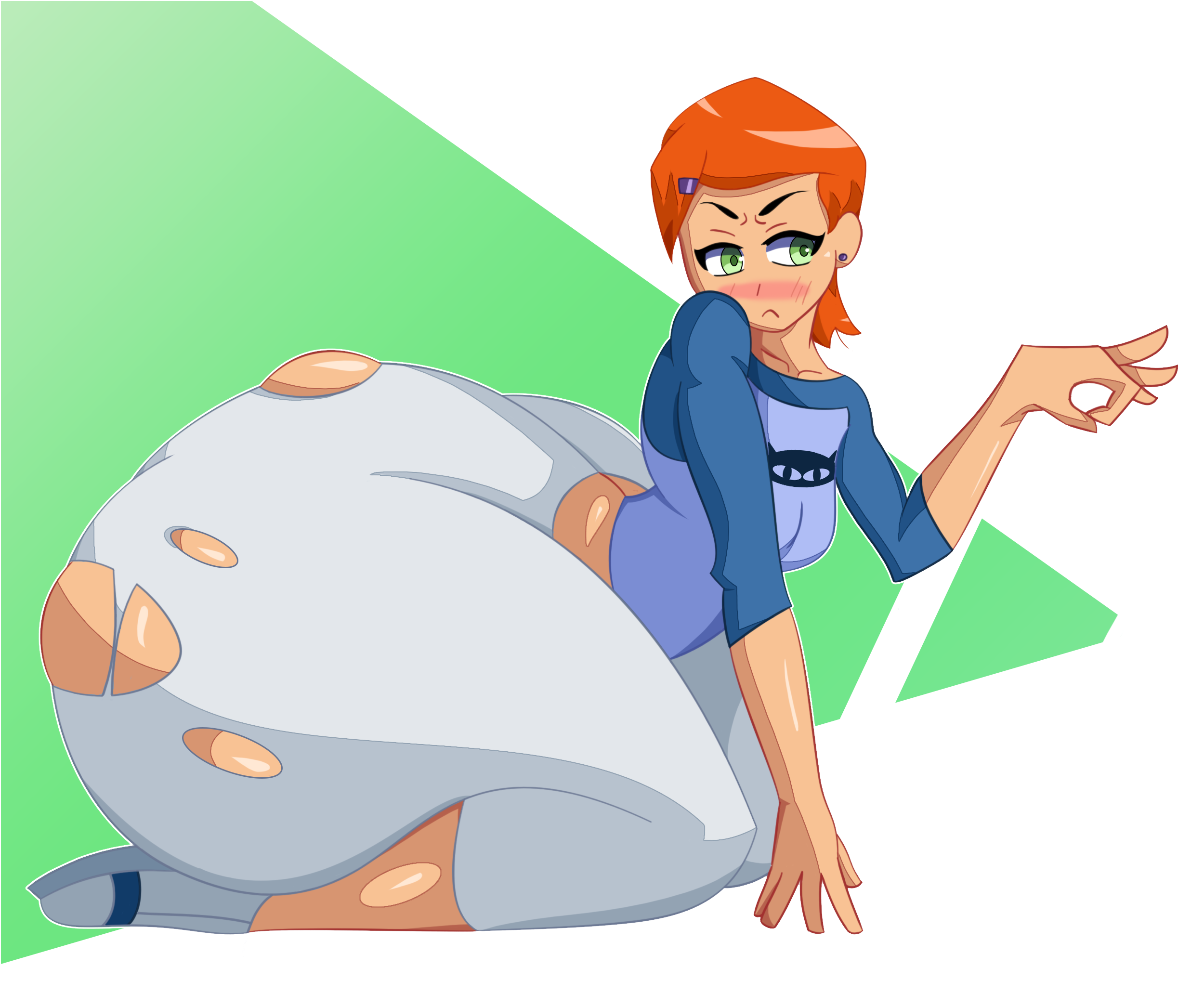 1girls, ass, ass cleavage, ass crack, ben 10, ben 10 (classic), big ass, big butt, bottom heavy, bubble ass, bubble butt, butt crack, fat ass, female, female only, green eyes, gwen tennyson, gwen tennyson (classic), huge ass, hyper, hyper ass, large ass, massive ass, orange hair, short hair, stratoart1, thick ass, thick legs, thick thighs