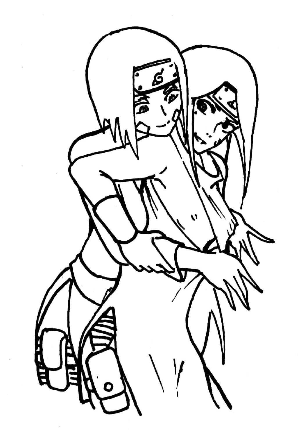 2girls breasts clothing female line_art looking_back monochrome naruto naruto_shippuden nipples nohara_rin solo_female tagme uchiha_izumi