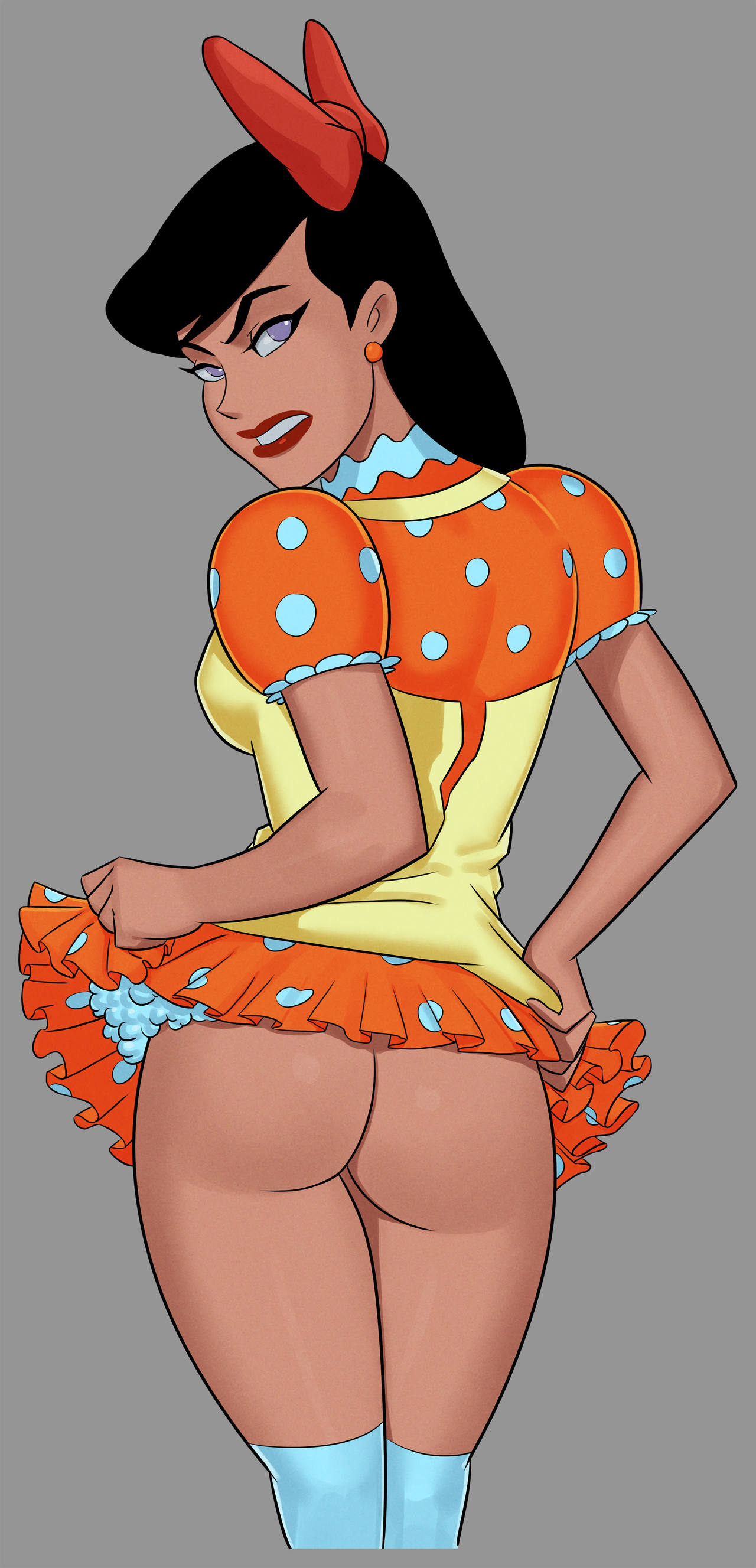 1girls, ass, black hair, dc, dc comics, dcau, dress up, earrings, female, female only, gritted teeth, lois lane, lois lane (dcau), looking at viewer, purple eyes, red lipstick, skirt lift, sunsetriders7, superman (series), superman: the animated series