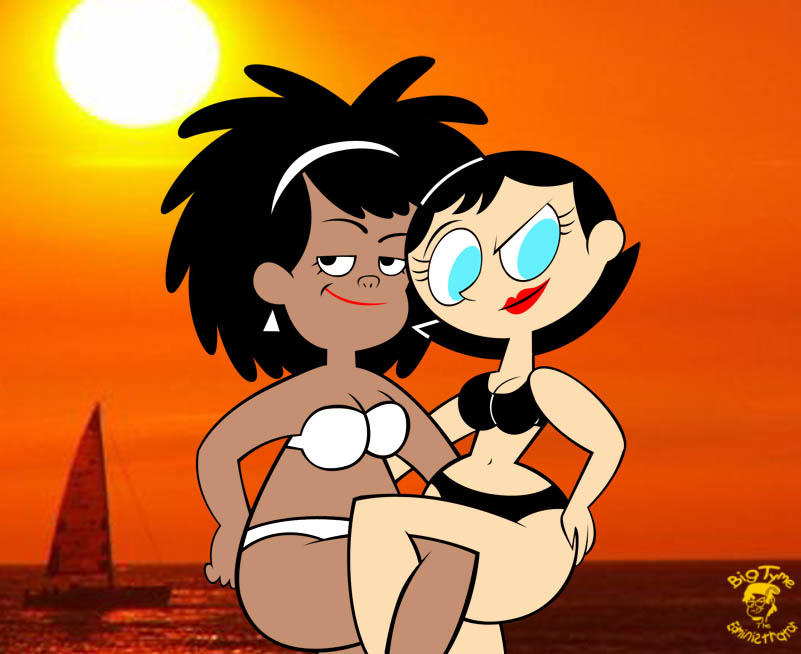 2015 2girls background bigtyme bikini black_bikini black_hair blue_eyes boat cartoon_network chocolate_and_vanilla crossover dark-skinned_female earrings female female_only foster's_home_for_imaginary_friends hand_on_hip hips human human_only light-skinned_female lipstick looking_at_viewer mac's_teacher mature mature_female ms._keane powerpuff_girls raised_eyebrow red_lipstick smile smirk sun teacher theedministrator765 thick thick_legs thick_thighs white_bikini white_earrings wide_hips yvette_(mac's_teacher)