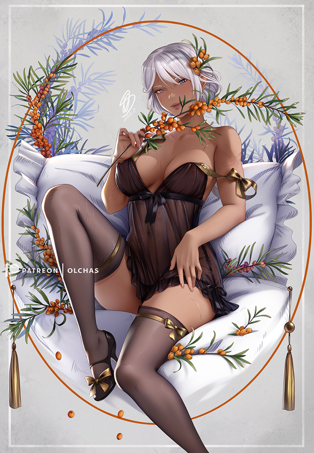 1girls, big breasts, breasts, cleavage, female, female only, final fantasy, final fantasy xiv, large breasts, olchas, solo, thighhighs