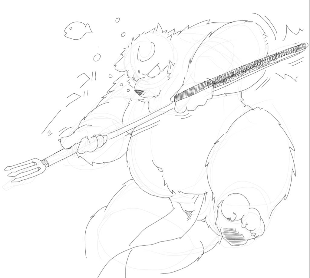 2020 anthro asian_clothing balls belly clothing east_asian_clothing fishing fundoshi genitals japanese_clothing kemono male male_only mammal monochrome navel overweight overweight_anthro overweight_male sketch solo suishou0602 underwear