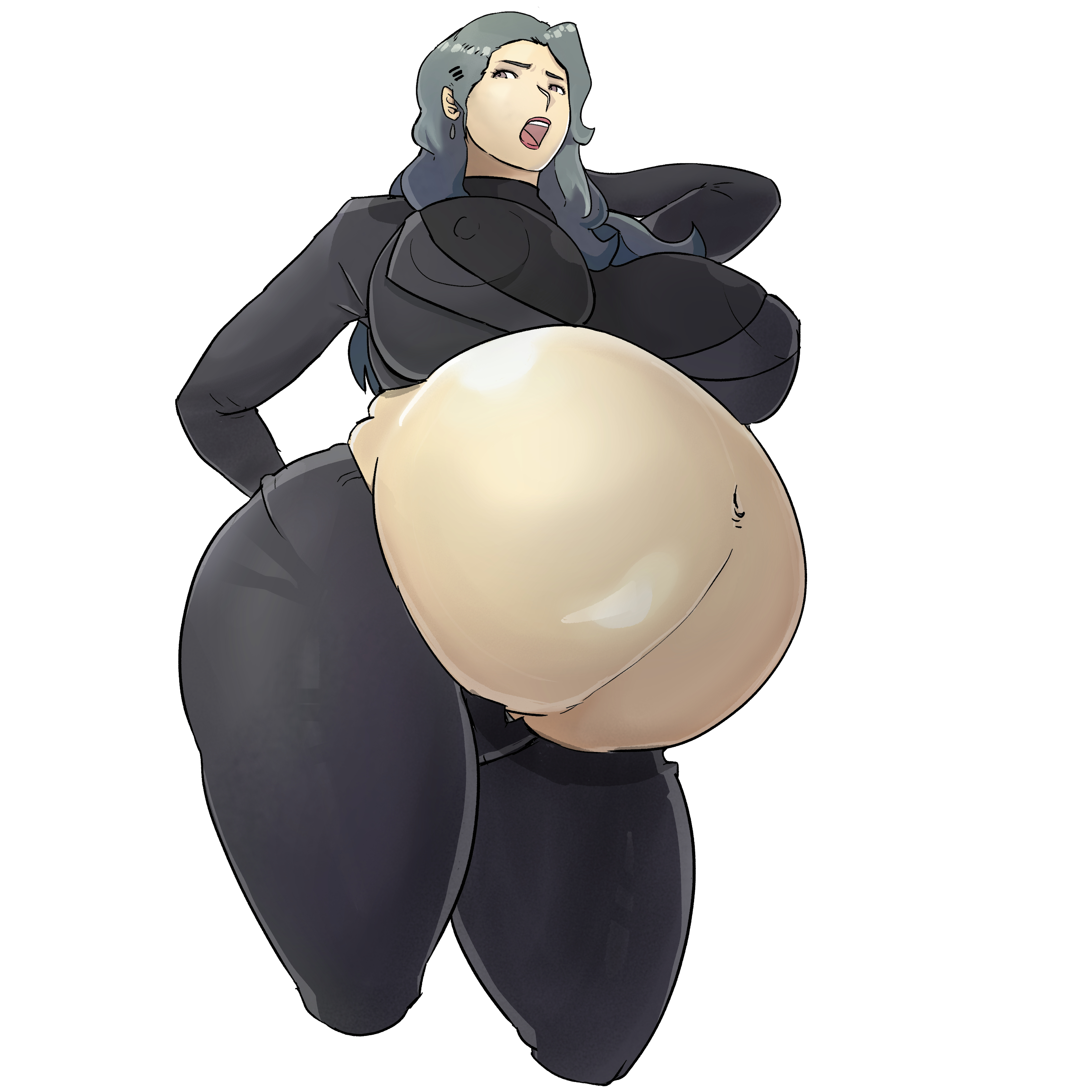 1girls, areolae, big breasts, breasts, female, female only, huge belly, huge breasts, hyper, hyper belly, hyper pregnancy, large breasts, nipples, persona, persona 5, pregnant, ready to pop, sae niijima, solo, zeruxu