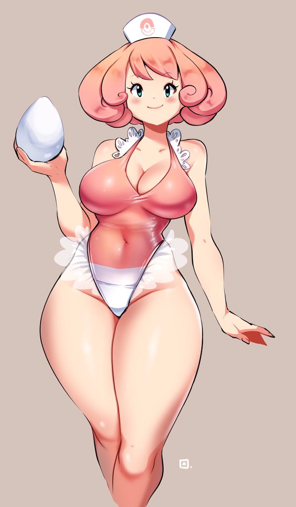 1girls big_breasts blissey blue_eyes curvaceous curvy curvy_figure egg female hourglass_figure humanized kenron_toqueen large_breasts leotard nintendo pale-skinned_female pale_skin pink_hair pokemon rosy_cheeks smile solo solo_female thick_thighs voluptuous wide_hips