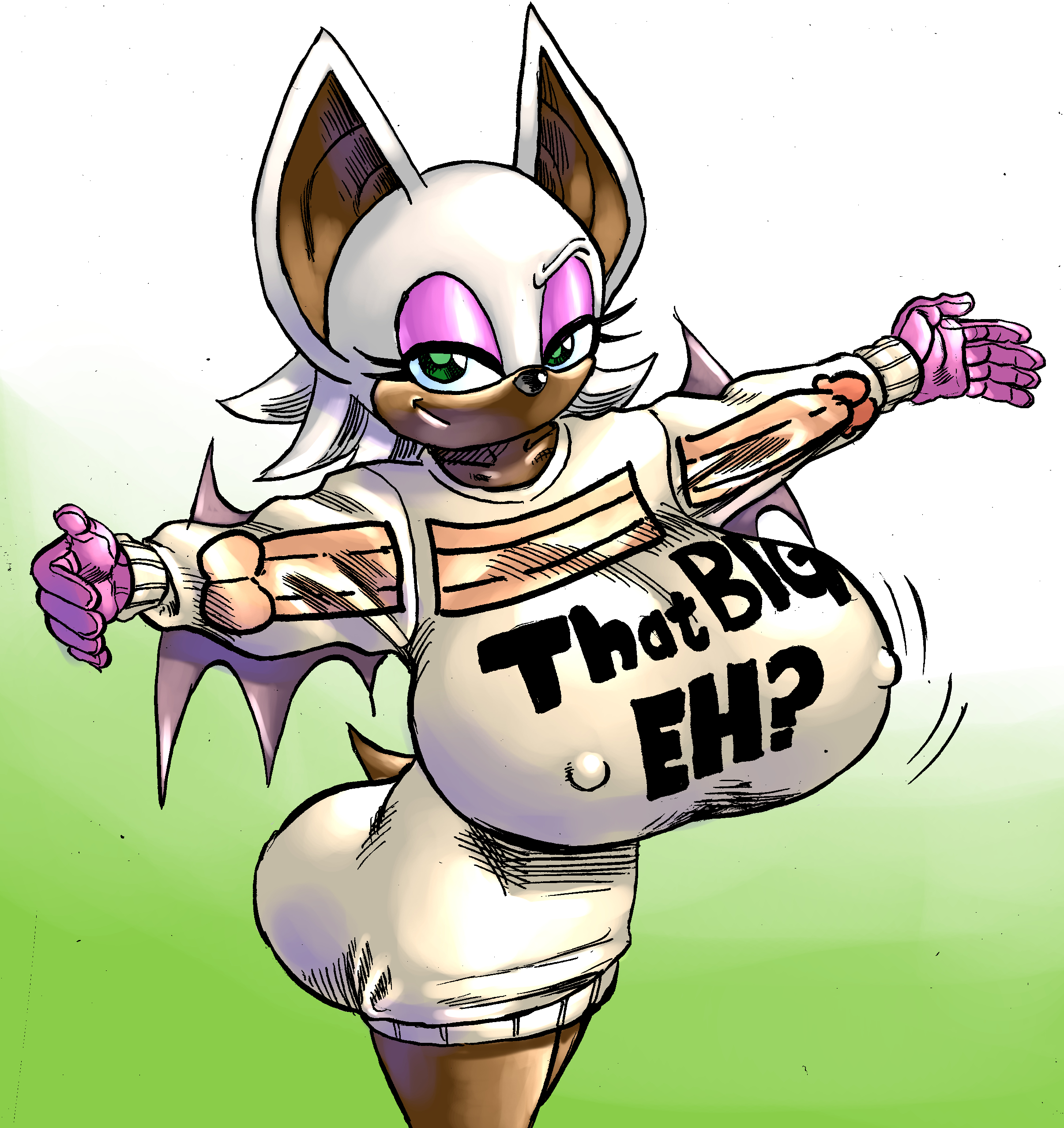 1girls, bat wings, big breasts, breasts, dark skin, dark-skinned female, female, goudadunn, hi res, highres, huge breasts, large breasts, nipple bulge, rouge the bat, solo, sonic (series), sweater