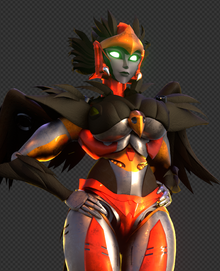 1girls 3d airazor alien alien_girl beast_wars big_breasts breasts busty curvaceous curvy female female_only green_eyes hand_on_hip hands_on_hips machine orange_panties panties robot robot_girl simple_background solo solo_female thick_thighs transformers trawert wings