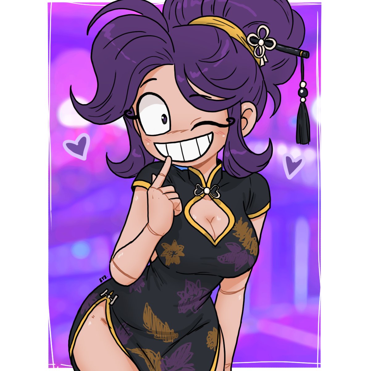 1girl, 1girls, 2026, alternate breast size, big ass, big breasts, big butt, black eyes, braided hair, braided ponytail, breasts, doll, doll girl, doll joints, eyzmaster, female, female only, full body, heart, hourglass figure, hourglass figured female, japanese clothes, japanese clothing, large ass, large breasts, large butt, lily lovebraids, lily lovebraids (poppy playtime), living doll, long hair, mob entertainment, mob games, pale, pale skin, pale skinned female, pale-skin, pale-skinned female, ponytail, ponytail (hair), ponytail female, poppy playtime, poppy playtime (chapter 5), purple hair, shoulders, slim waist, solo, streaked hair, thick ass, thick butt, thick hips, thick legs, thick thighs, thighs, very long hair, wide hips, wink, winking, winking at viewer