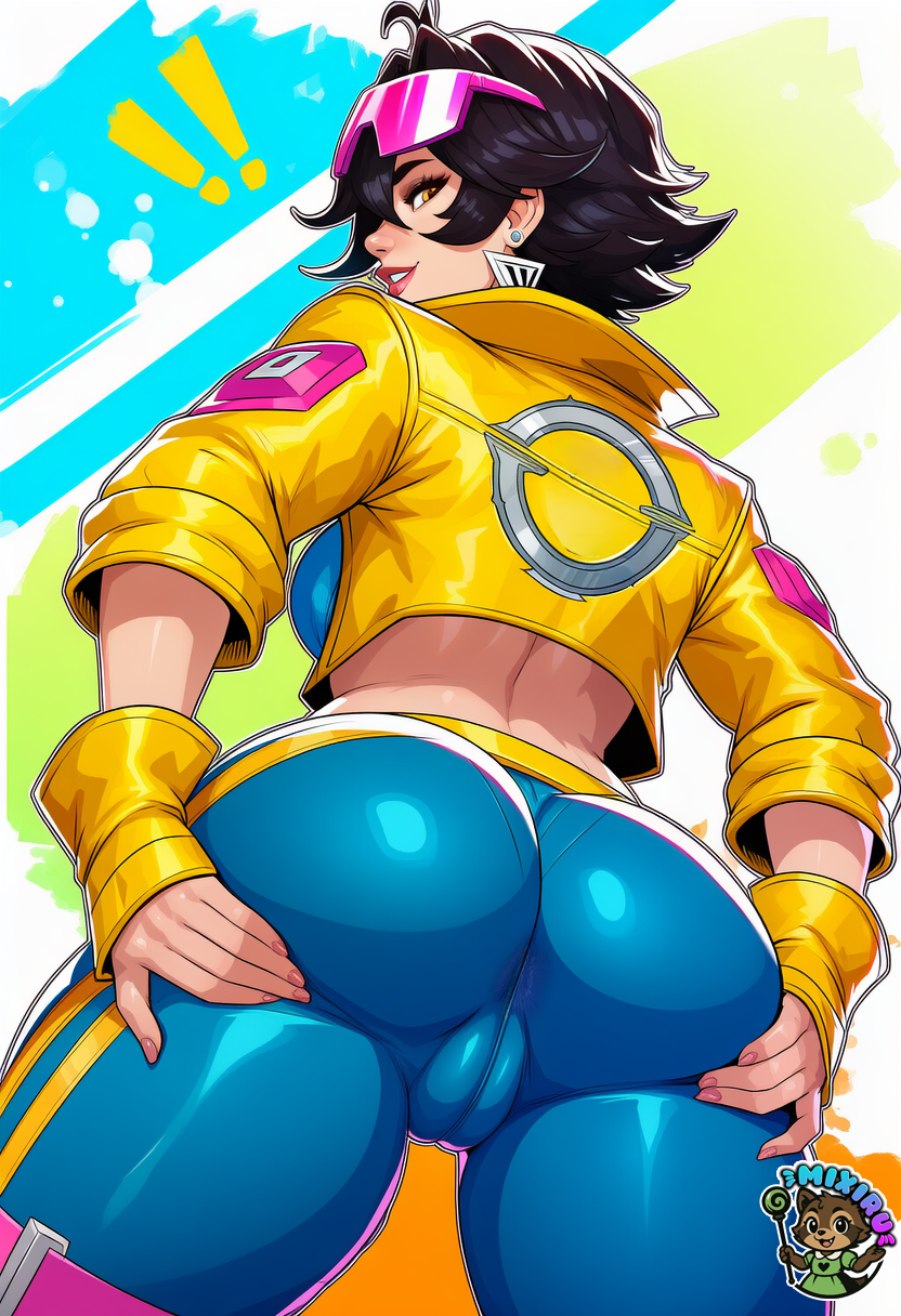 ai_art ai_assisted ai_generated ass ass_focus ass_grab black_hair cameltoe glasses huge_ass jubilee looking_back marvel_comics marvel_rivals mixxiru short_hair tight_pants x-men