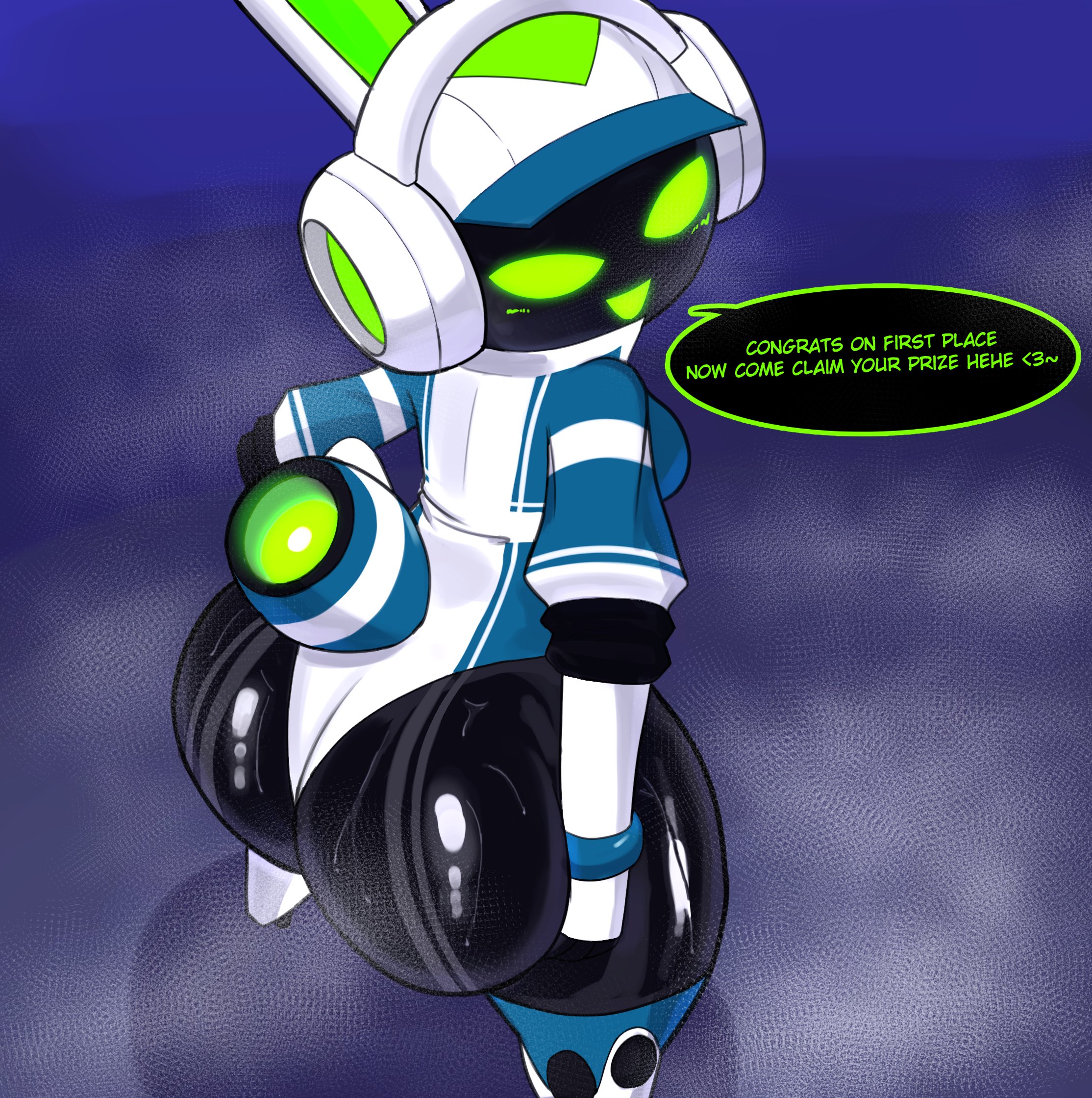 1girls, anthro, ass, big ass, breasts, dialogue, female, female focus, green eyes, imminent anal, looking at viewer, project turboblast, rabbit, robot, runbash, shortstack, solo, tempo (project turboblast), text, thick thighs, wide hips