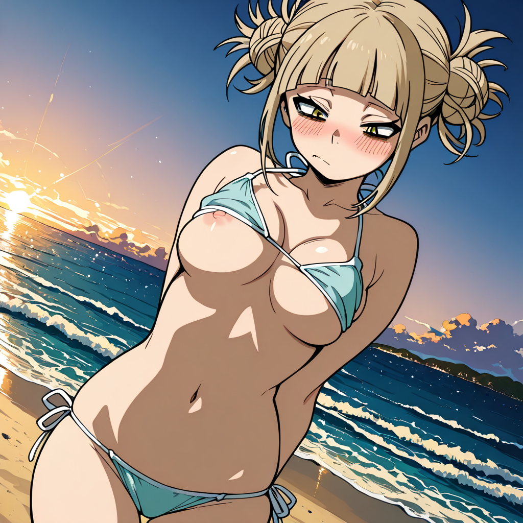 1boy 1girls ai_generated bikini blonde_hair boku_no_hero_academia female himiko_toga male my_hero_academia tagme toga_himiko