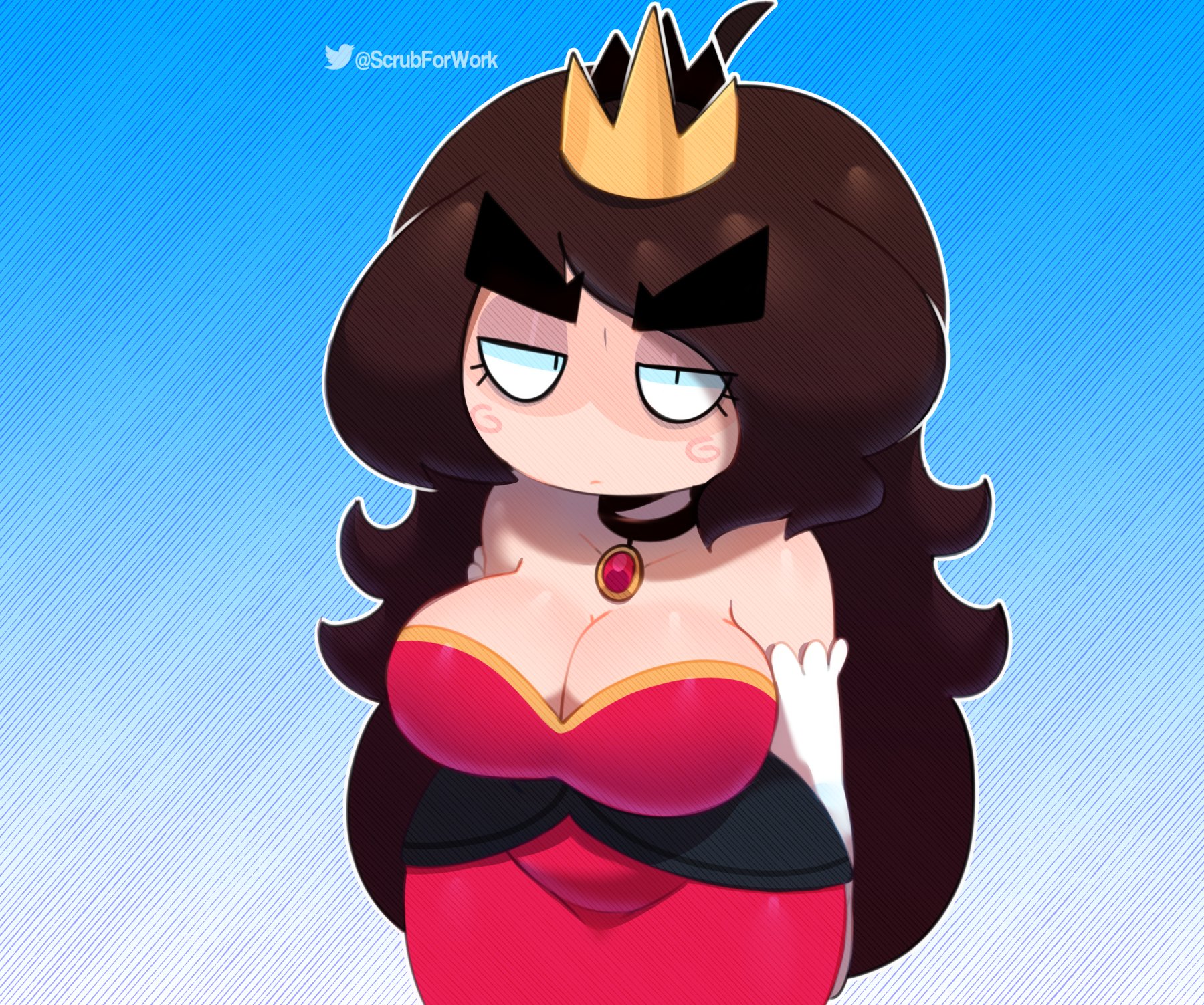 1girls, big breasts, breasts, cleavage, crown, cute, dress, female, female only, femscrub (somescrub), huge breasts, looking at viewer, princess, princess dress, queen, solo, somescrub